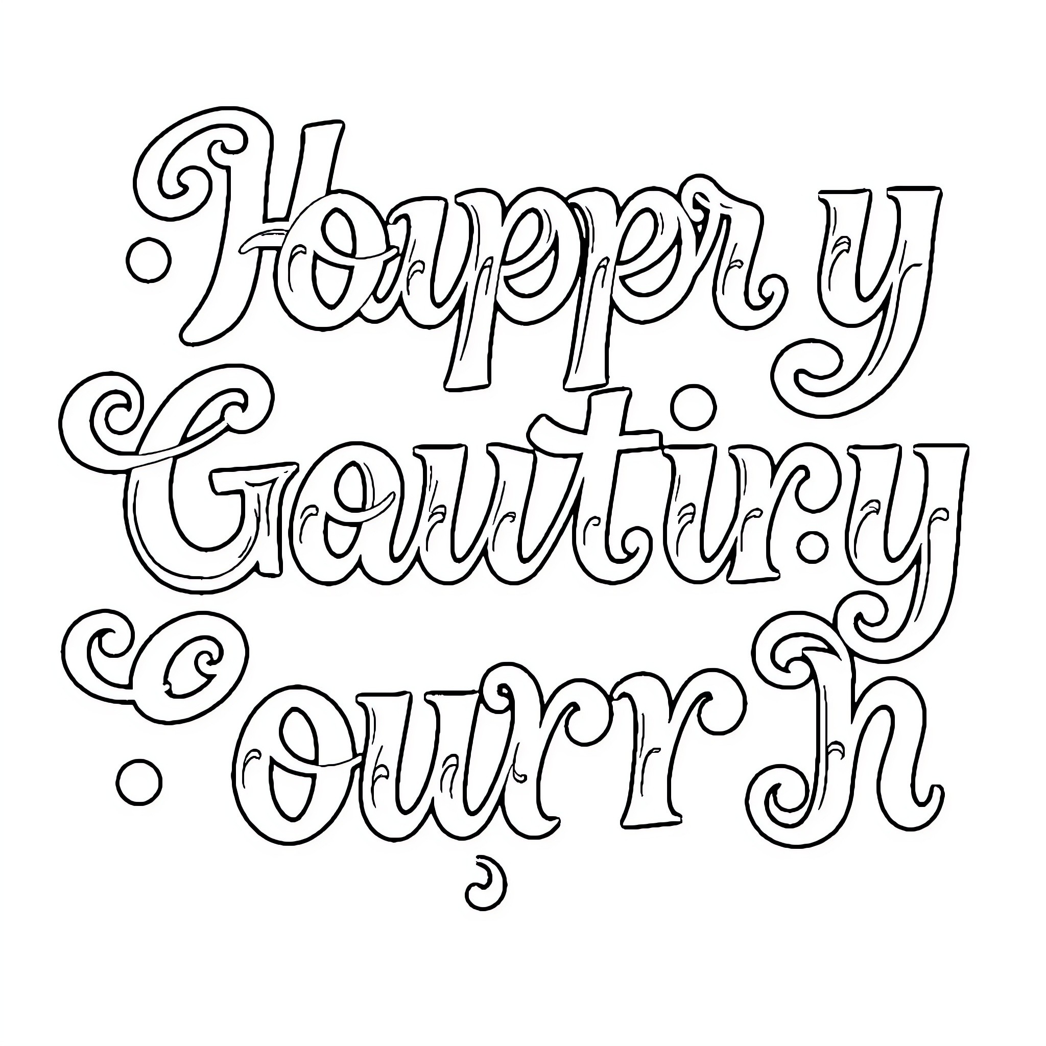 Gothic Letters Expressing Joyful Greetings Coloring Page (free black-and-white line drawing printable PDF for all, from beginners to advanced learners, including children, teens, adults, and seniors)