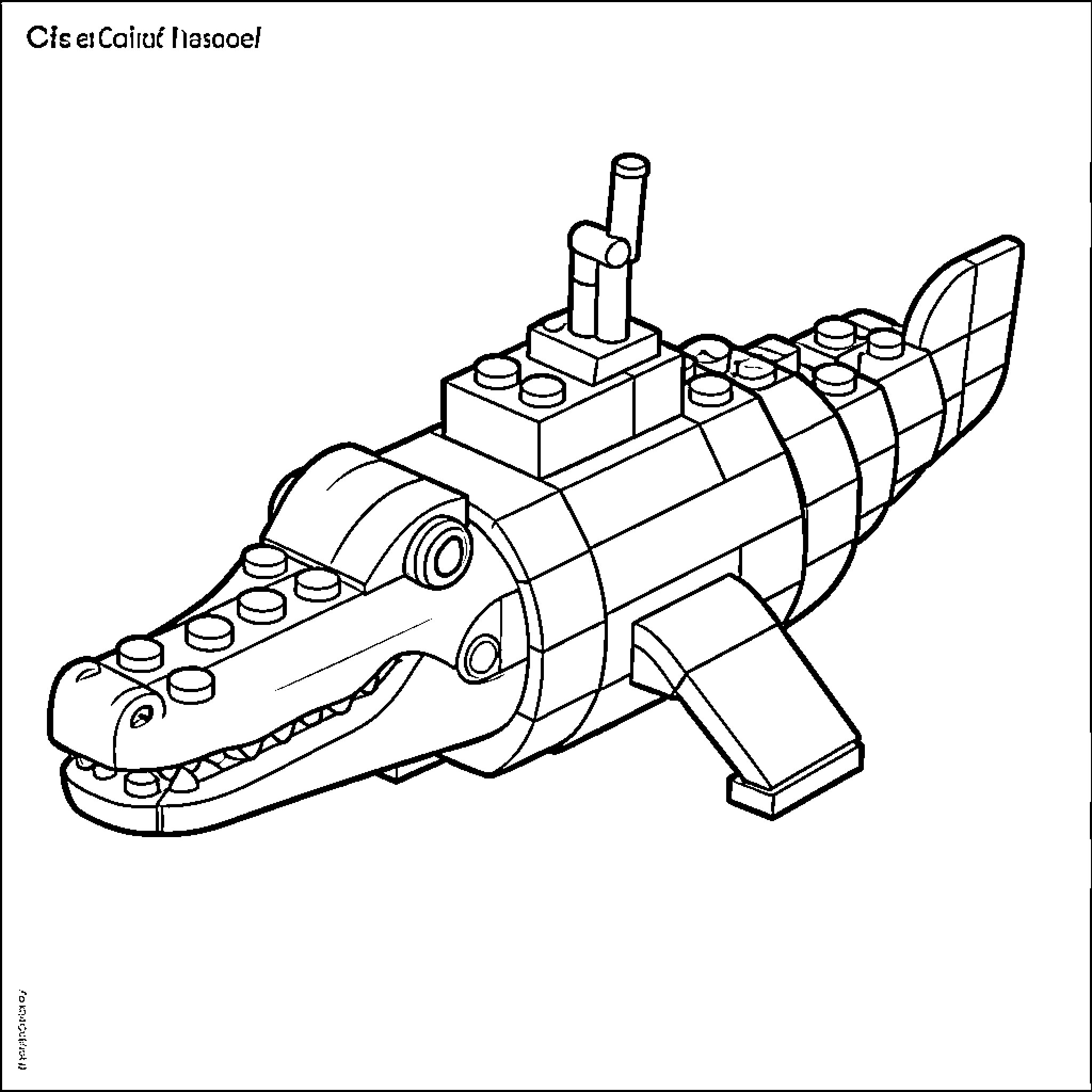 Croc Sub cruising through the ocean depths Coloring Page (free black-and-white line drawing printable PDF for all, from beginners to advanced learners, including children, teens, adults, and seniors)