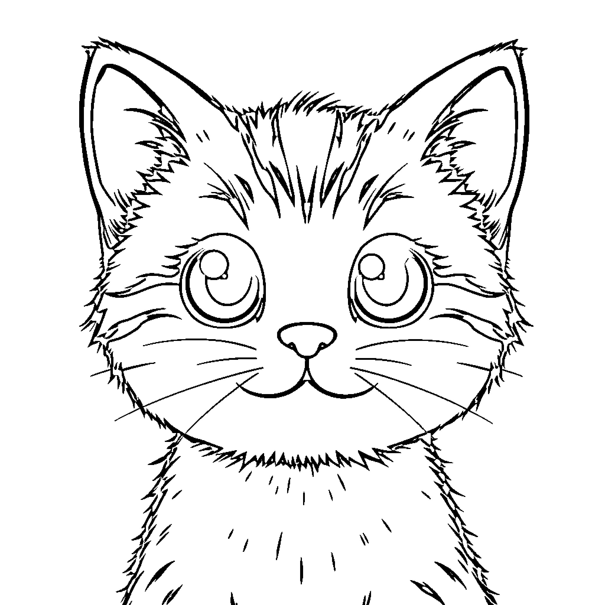 Cat with Curious Expression Coloring Page (free black-and-white line drawing printable PDF for all, from beginners to advanced learners, including children, teens, adults, and seniors)