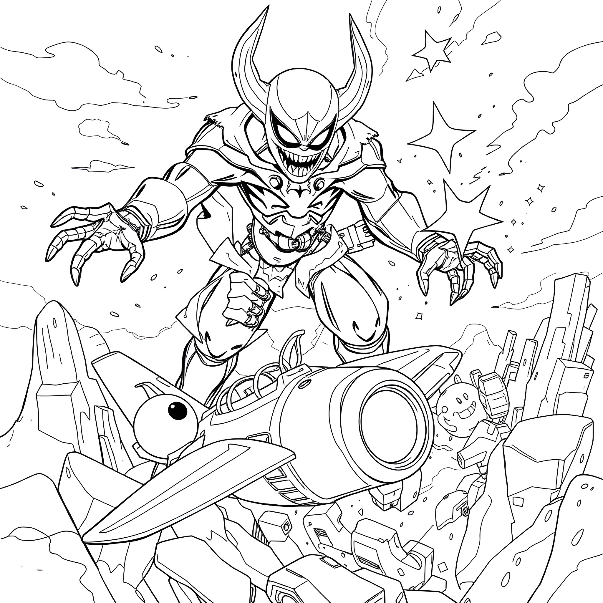 Spider-Man battles villainous foes in intense action scene Coloring Page (free black-and-white line drawing printable PDF for all, from beginners to advanced learners, including children, teens, adults, and seniors)