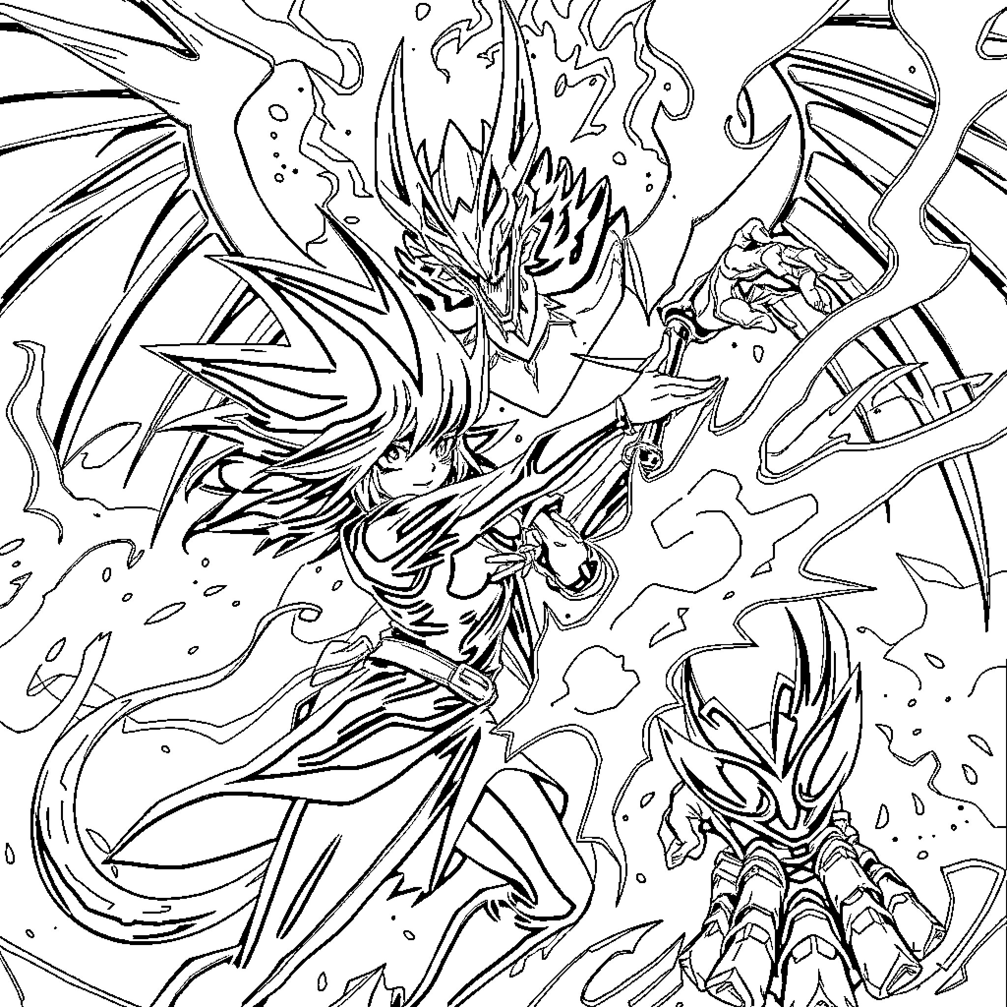 Chica Maga Oscura in powerful battle stance Coloring Page (free black-and-white line drawing printable PDF for all, from beginners to advanced learners, including children, teens, adults, and seniors)