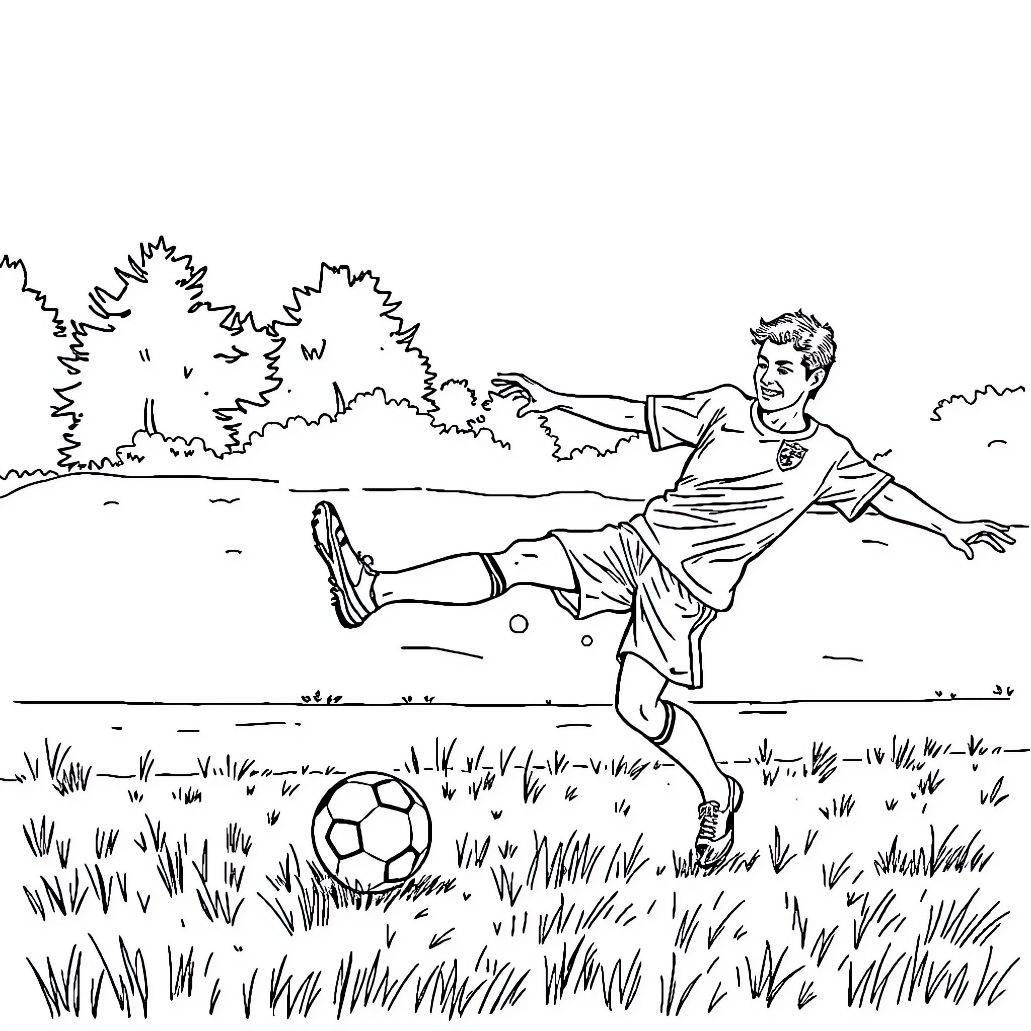 Painter depicts soccer player in action Coloring Page (free black-and-white line drawing printable PDF for all, from beginners to advanced learners, including children, teens, adults, and seniors)
