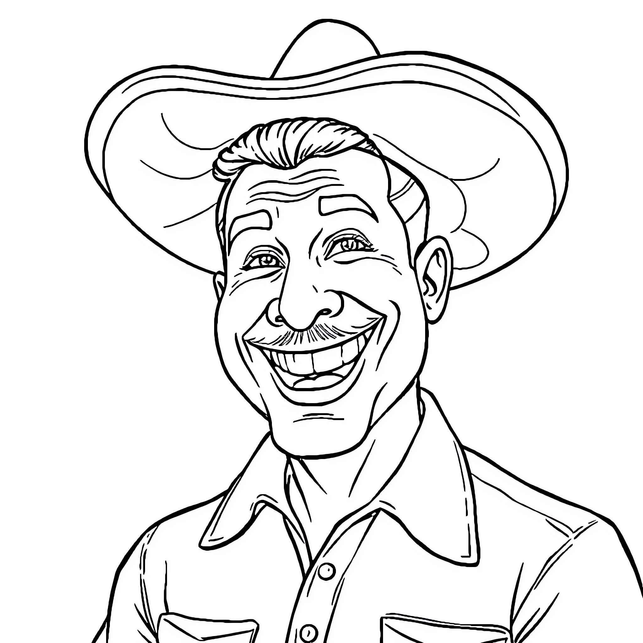 Mexican man with a cheerful expression and cowboy hat Coloring Page (free black-and-white line drawing printable PDF for all, from beginners to advanced learners, including children, teens, adults, and seniors)