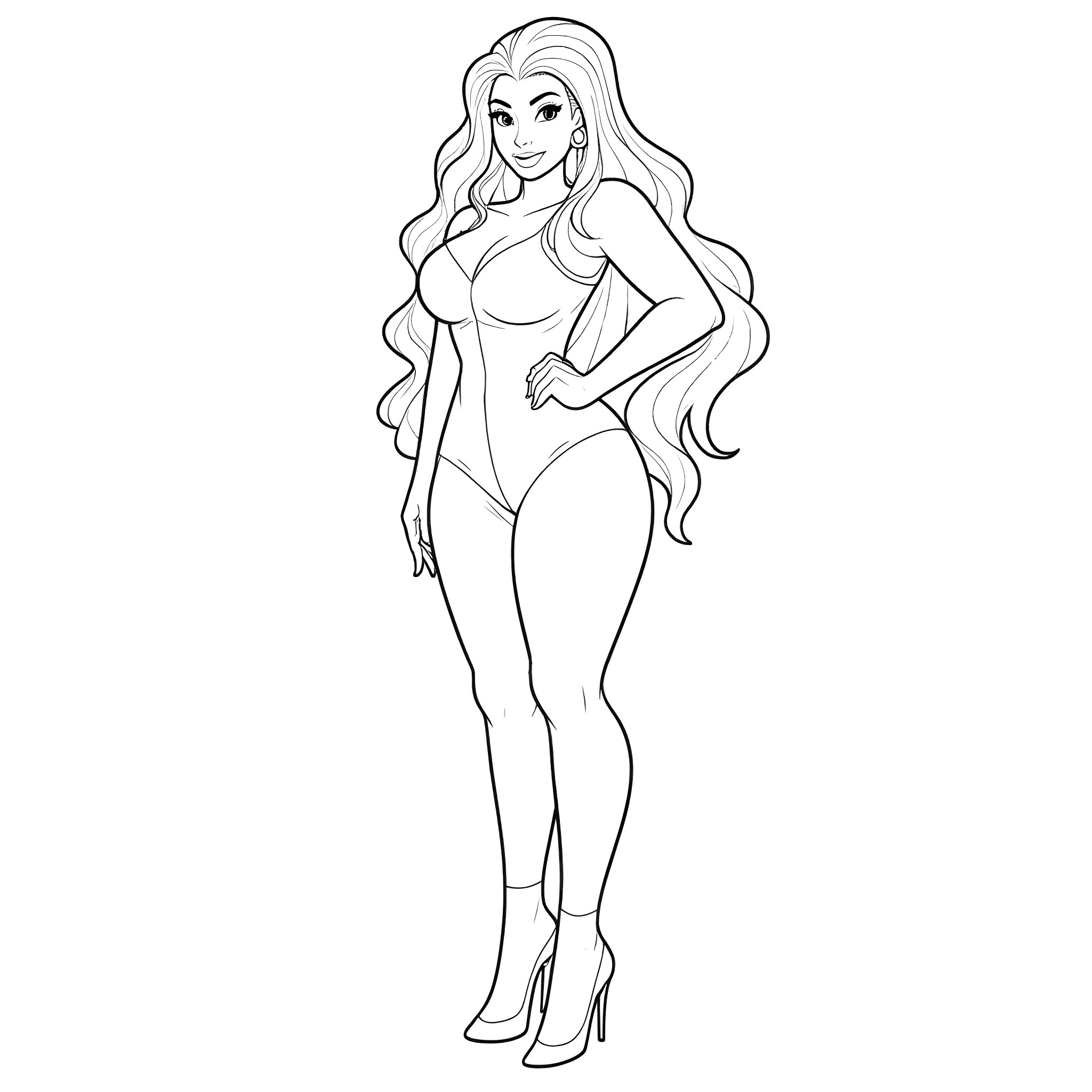 Loona in a stylish outfit posing confidently Coloring Page (free black-and-white line drawing printable PDF for all, from beginners to advanced learners, including children, teens, adults, and seniors)