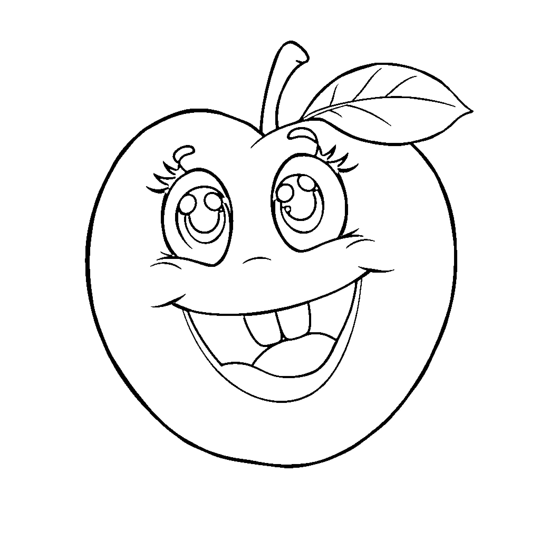 Peach expressing cheerful happiness Coloring Page (free black-and-white line drawing printable PDF for all, from beginners to advanced learners, including children, teens, adults, and seniors)