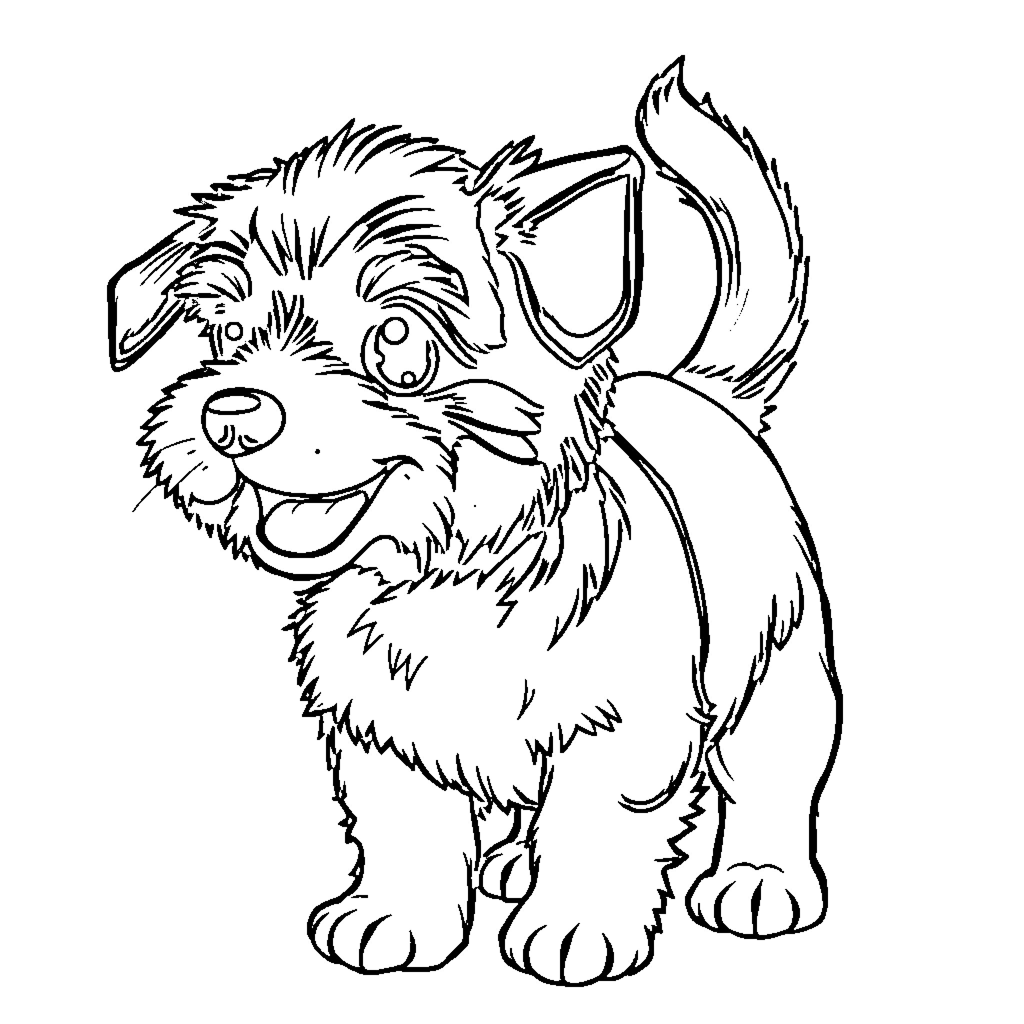 Dog with a Playful Expression Coloring Page (free black-and-white line drawing printable PDF for all, from beginners to advanced learners, including children, teens, adults, and seniors)