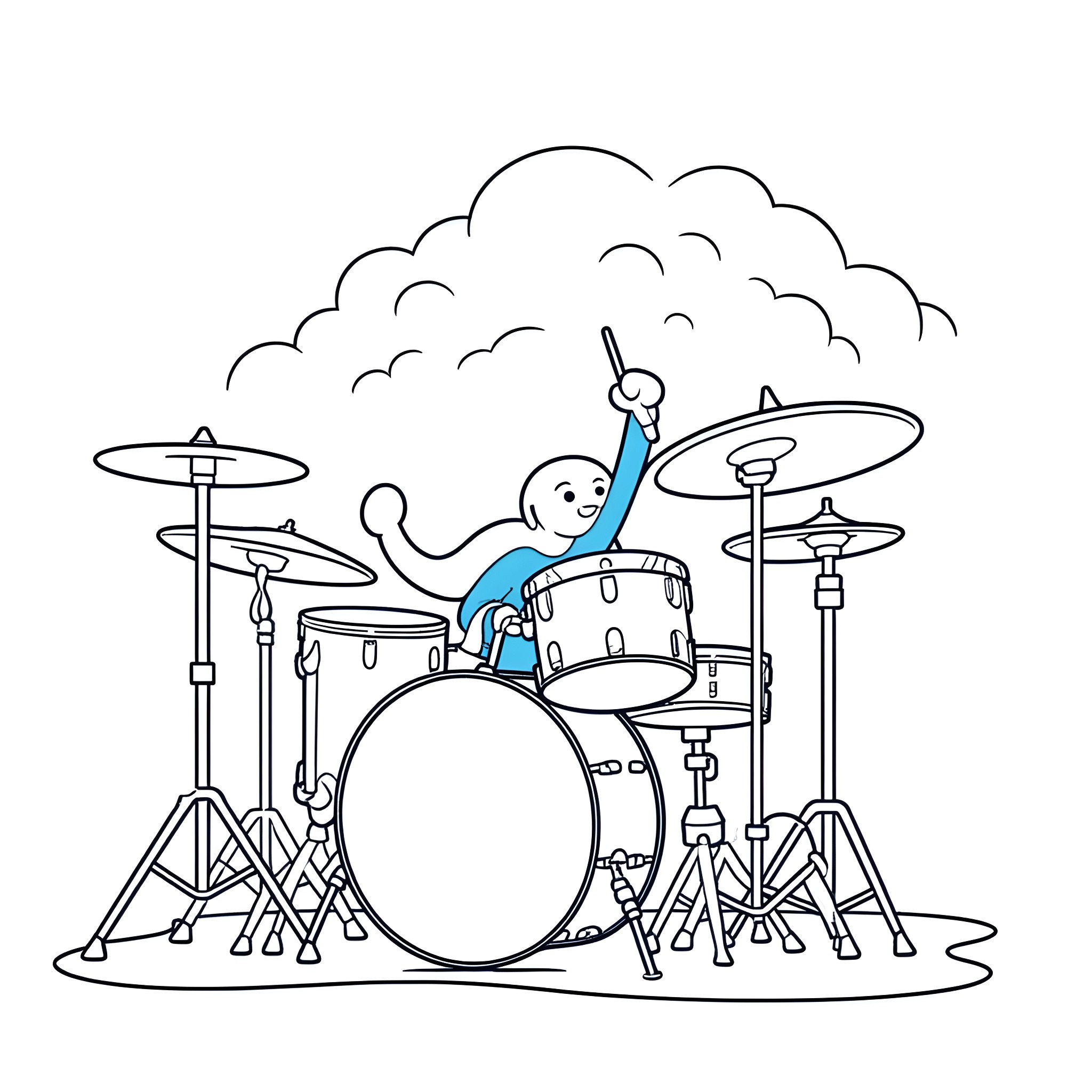 Bluey playing drums with enthusiasm Coloring Page (free black-and-white line drawing printable PDF for all, from beginners to advanced learners, including children, teens, adults, and seniors)