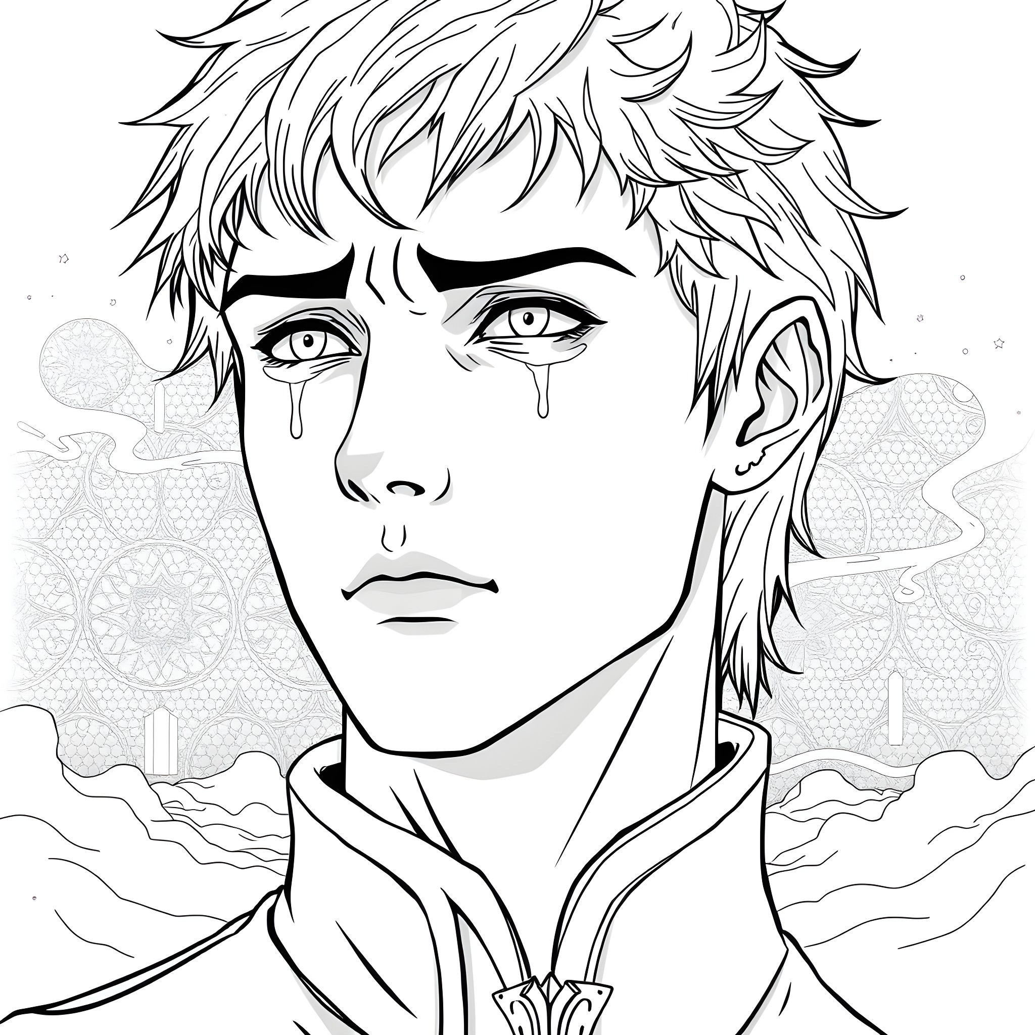 Rhysand in pensive solitude Coloring Page (free black-and-white line drawing printable PDF for all, from beginners to advanced learners, including children, teens, adults, and seniors)