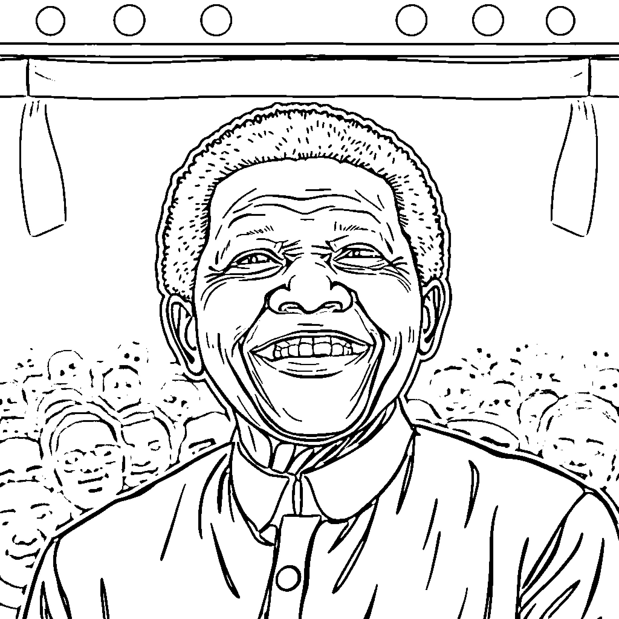 Mandala of a smiling man with a crowd Coloring Page (free black-and-white line drawing printable PDF for all, from beginners to advanced learners, including children, teens, adults, and seniors)