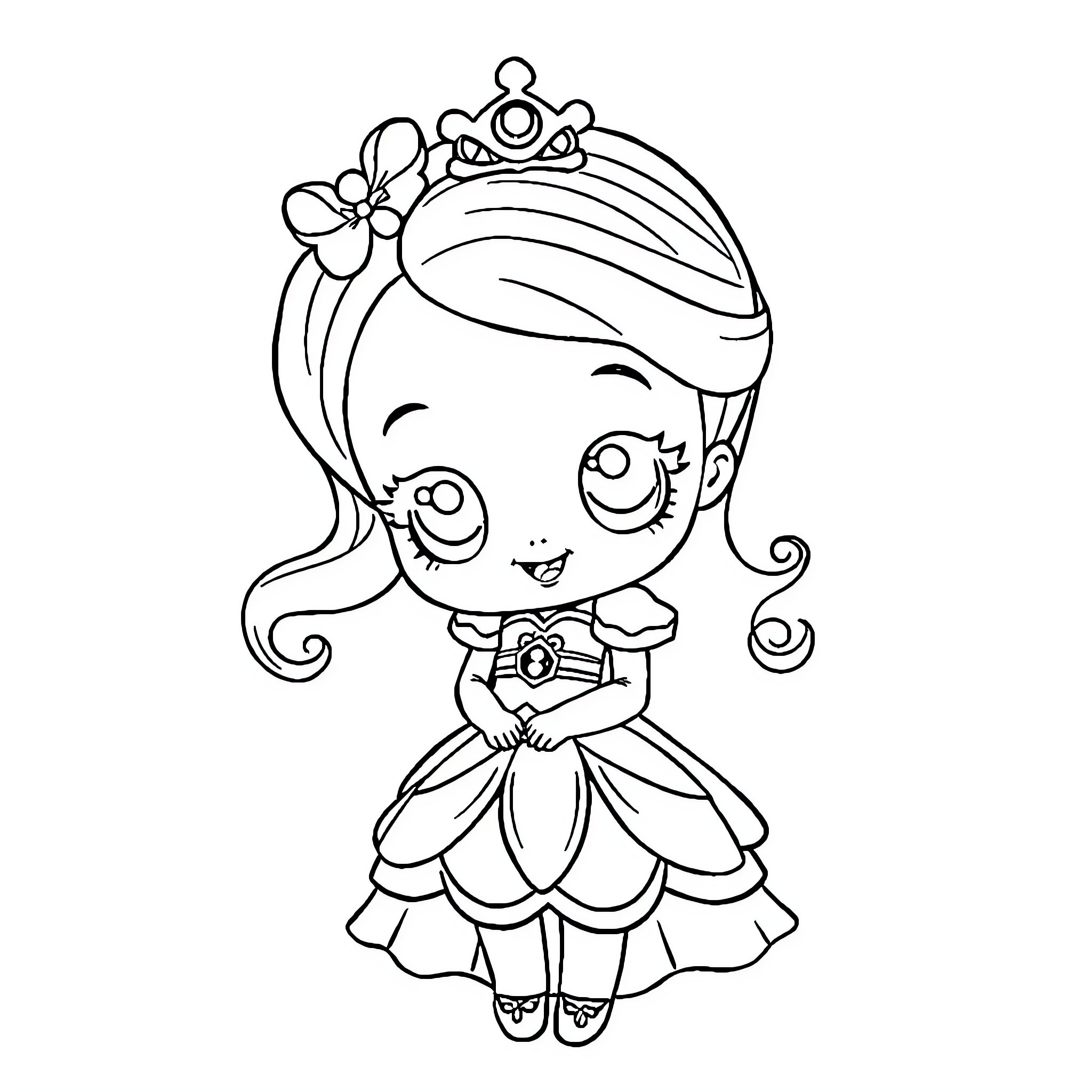 Princess in a Fancy Dress Dancing Coloring Page (free black-and-white line drawing printable PDF for all, from beginners to advanced learners, including children, teens, adults, and seniors)