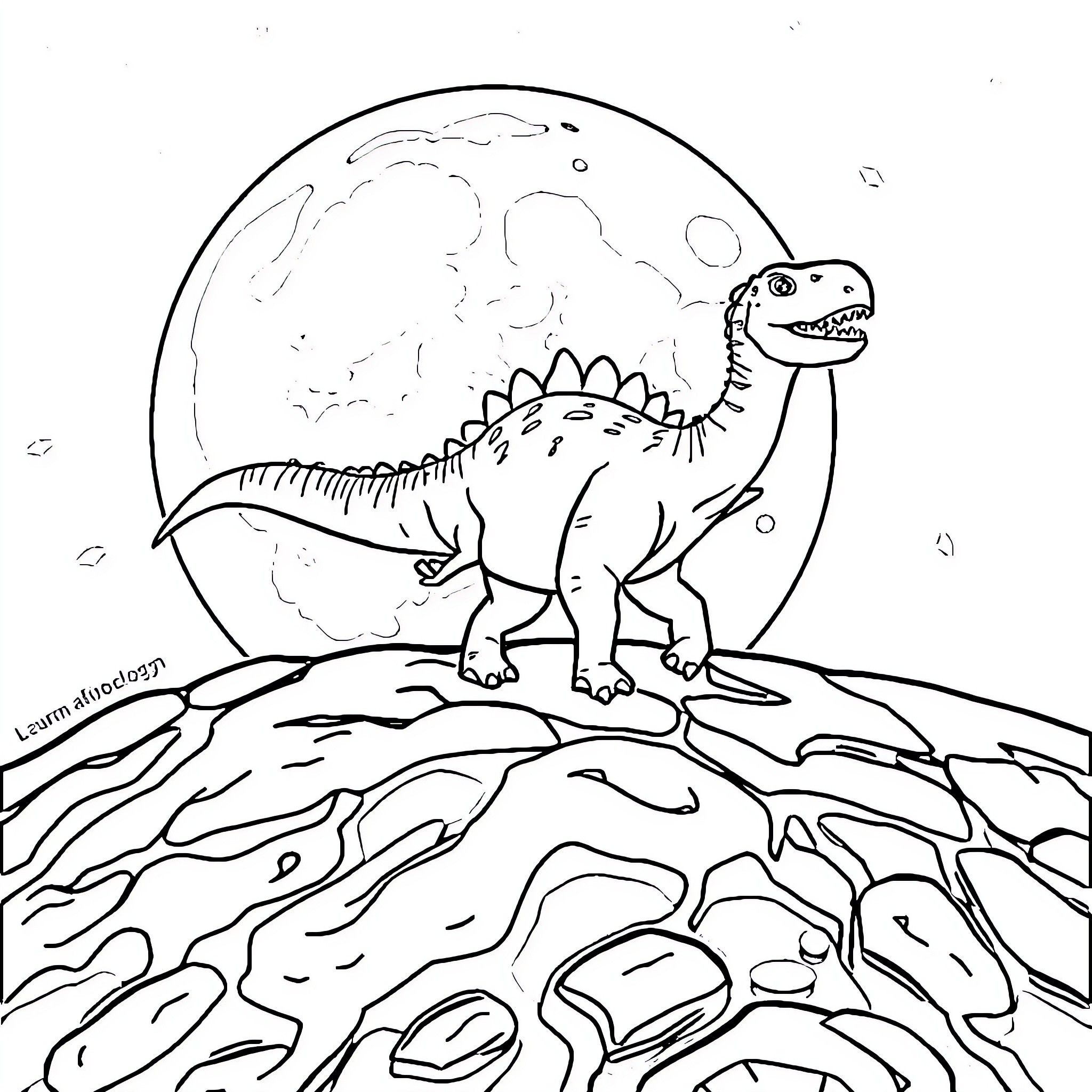 Dinosaur standing proudly on rocky terrain Coloring Page (free black-and-white line drawing printable PDF for all, from beginners to advanced learners, including children, teens, adults, and seniors)