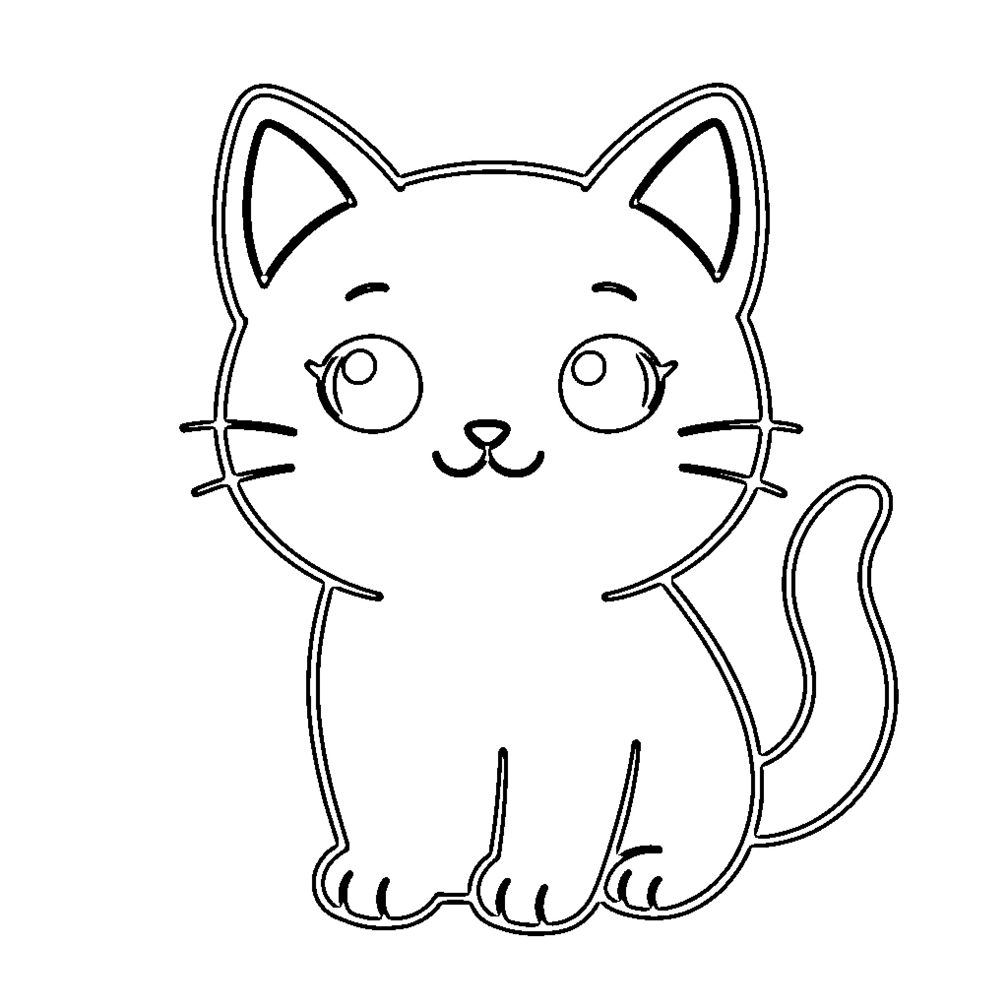 Kitten with a happy expression Coloring Page (free black-and-white line drawing printable PDF for all, from beginners to advanced learners, including children, teens, adults, and seniors)