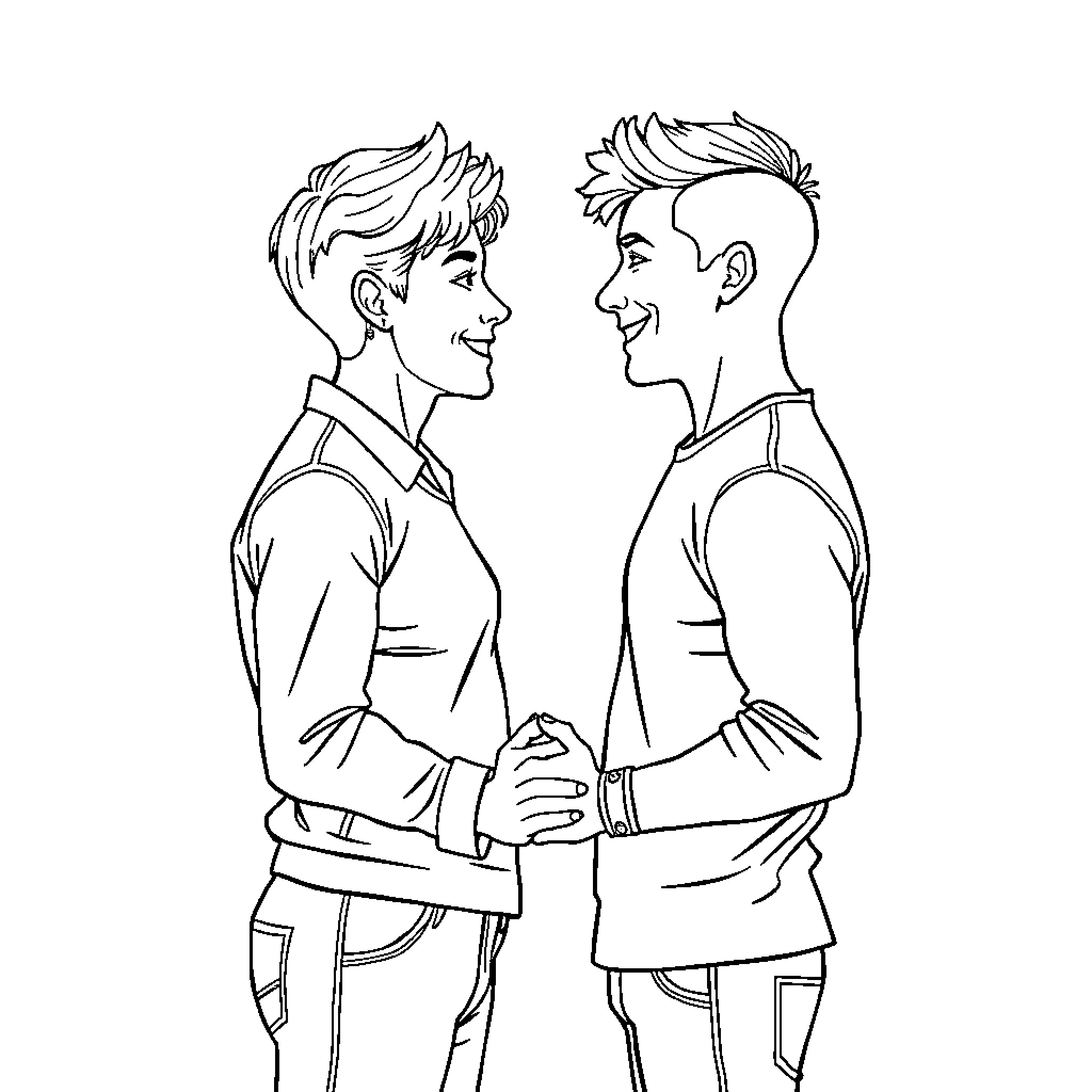 Love and Connection between Two Individuals Coloring Page (free black-and-white line drawing printable PDF for all, from beginners to advanced learners, including children, teens, adults, and seniors)