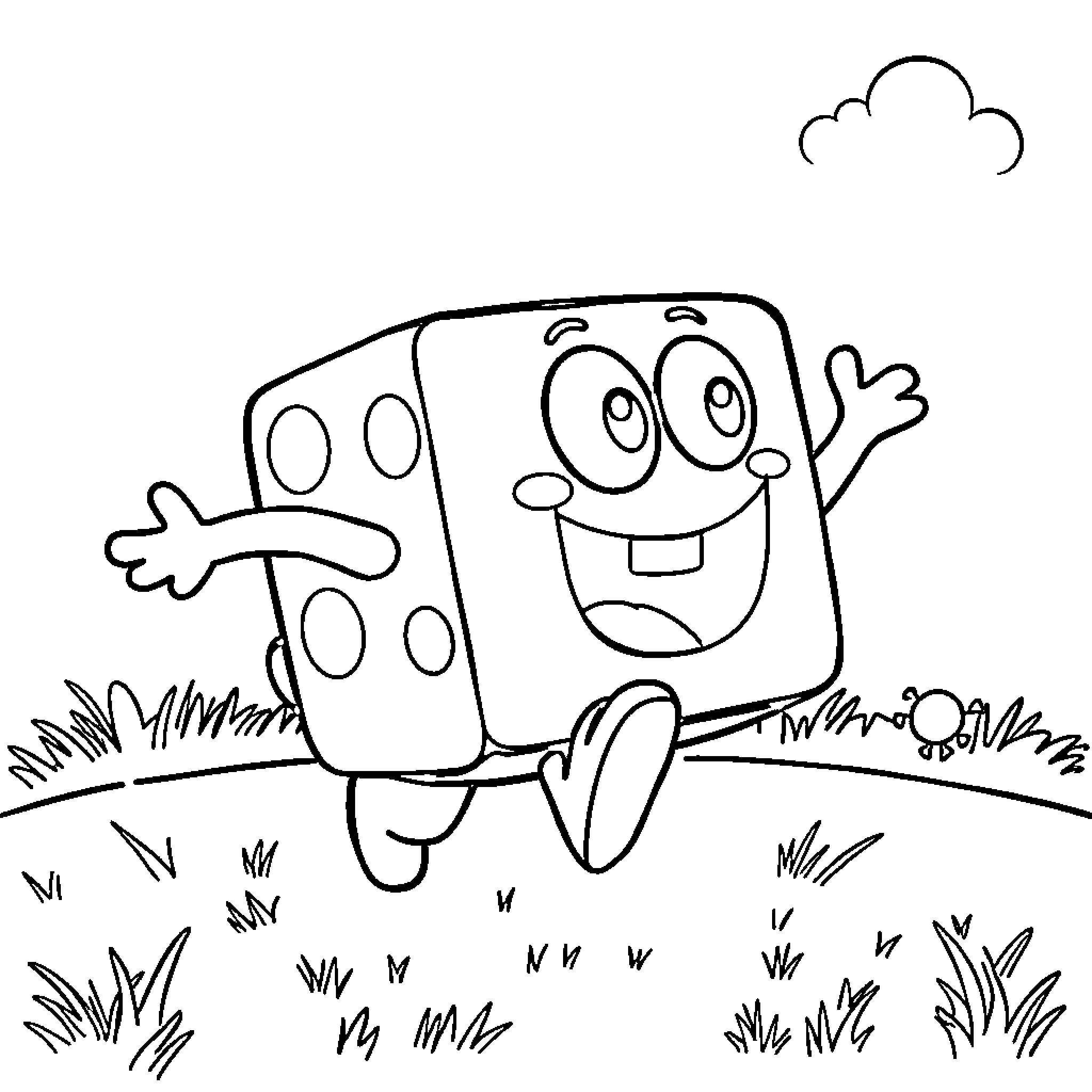 Tum the Joyful Character Exploring Outdoors Coloring Page (free black-and-white line drawing printable PDF for all, from beginners to advanced learners, including children, teens, adults, and seniors)