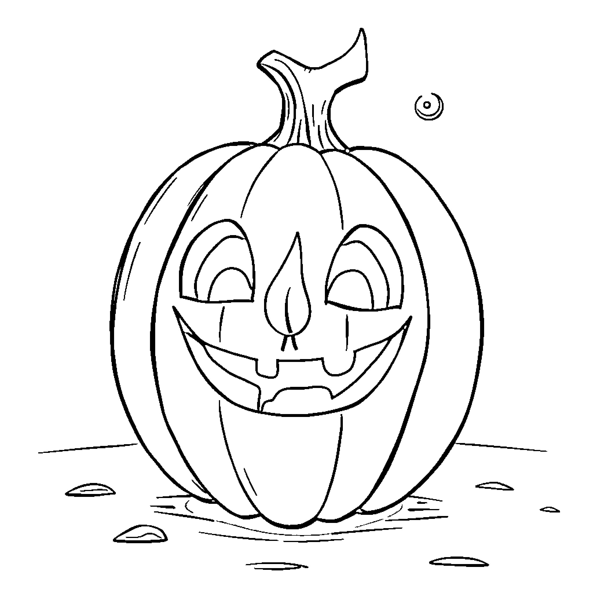 Pumpkin with happy expression Coloring Page (free black-and-white line drawing printable PDF for all, from beginners to advanced learners, including children, teens, adults, and seniors)