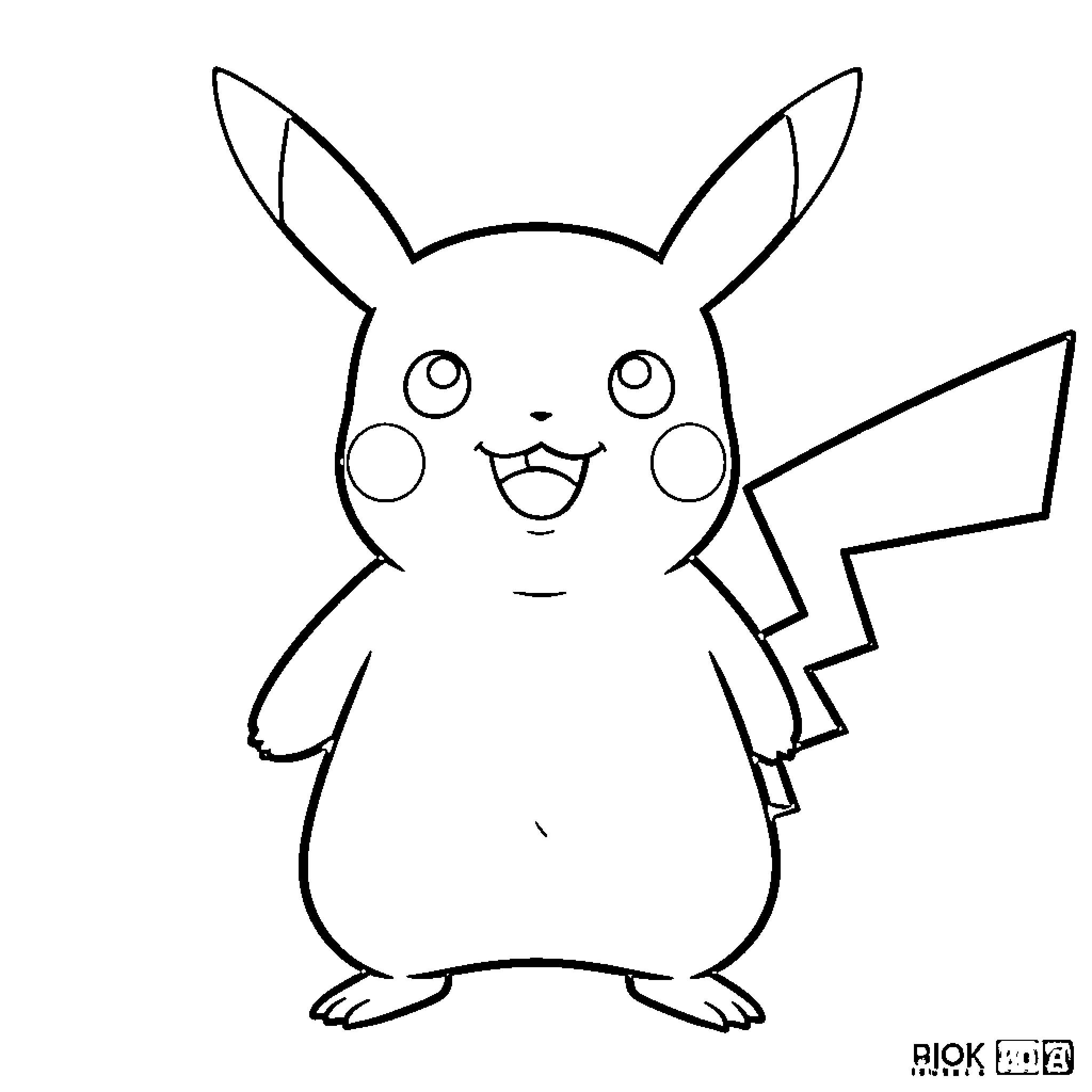Pikachu standing with a happy facial expression Coloring Page (free black-and-white line drawing printable PDF for all, from beginners to advanced learners, including children, teens, adults, and seniors)