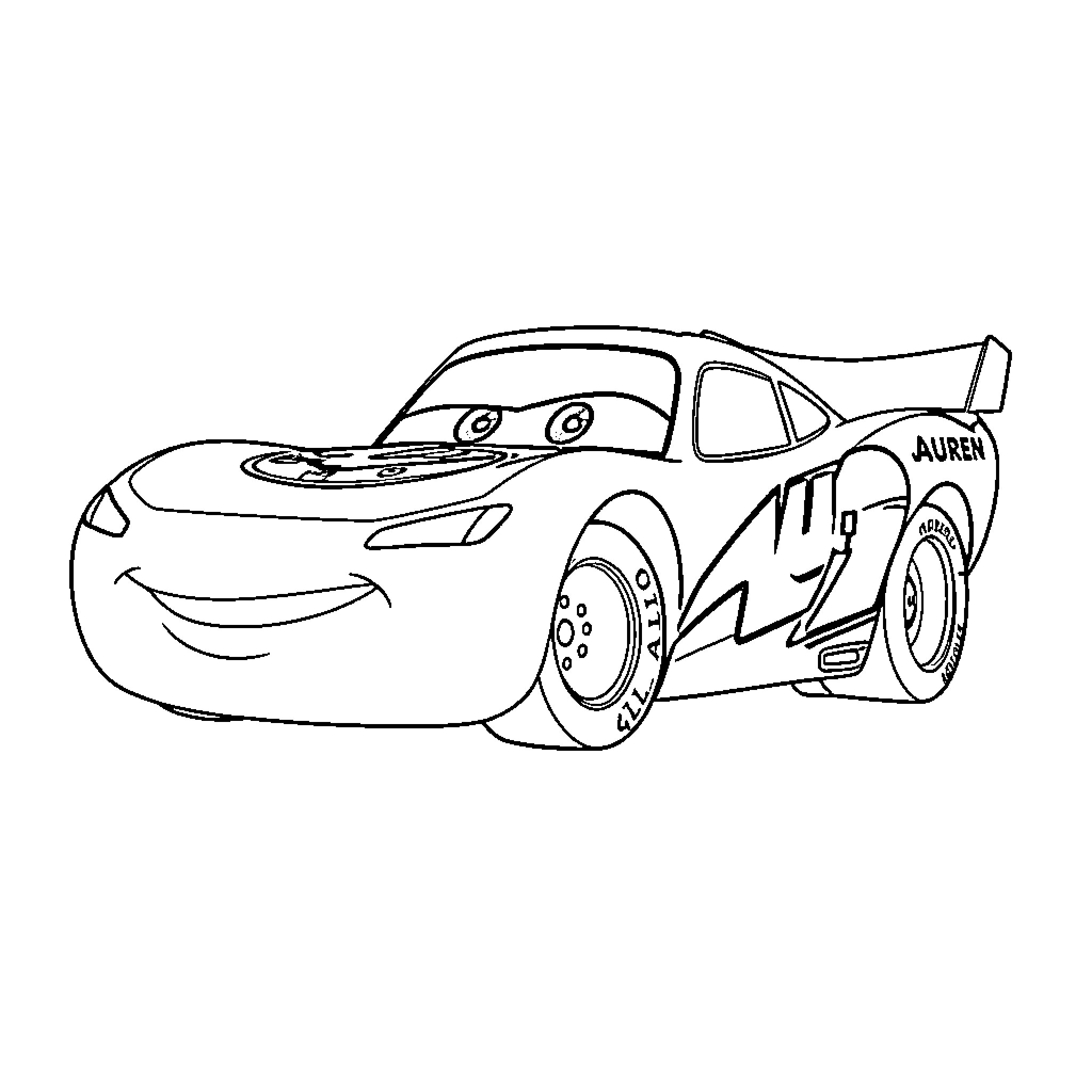 Rayo McQueen racing car in action Coloring Page (free black-and-white line drawing printable PDF for all, from beginners to advanced learners, including children, teens, adults, and seniors)