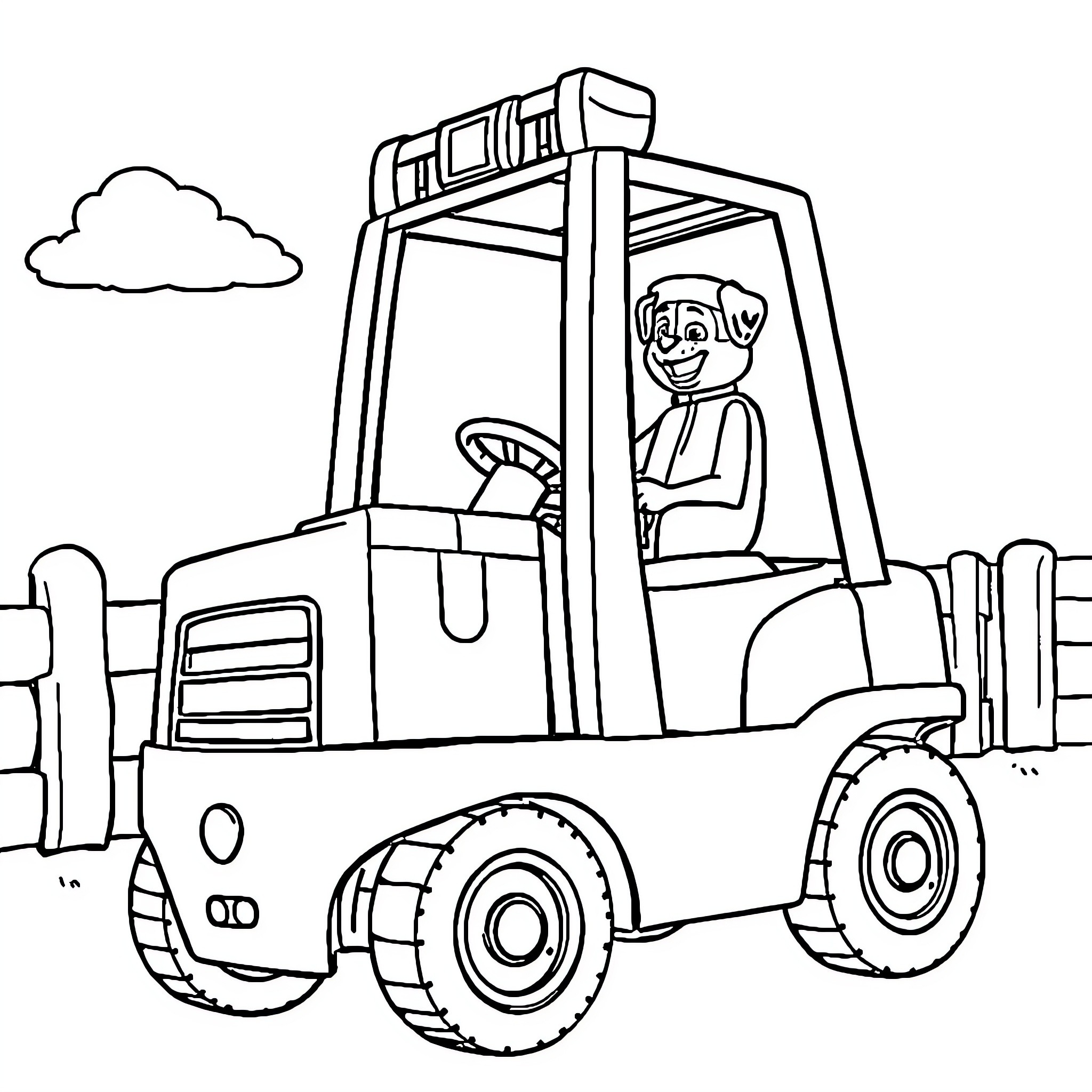 Forklift operator at work on construction site Coloring Page (free black-and-white line drawing printable PDF for all, from beginners to advanced learners, including children, teens, adults, and seniors)