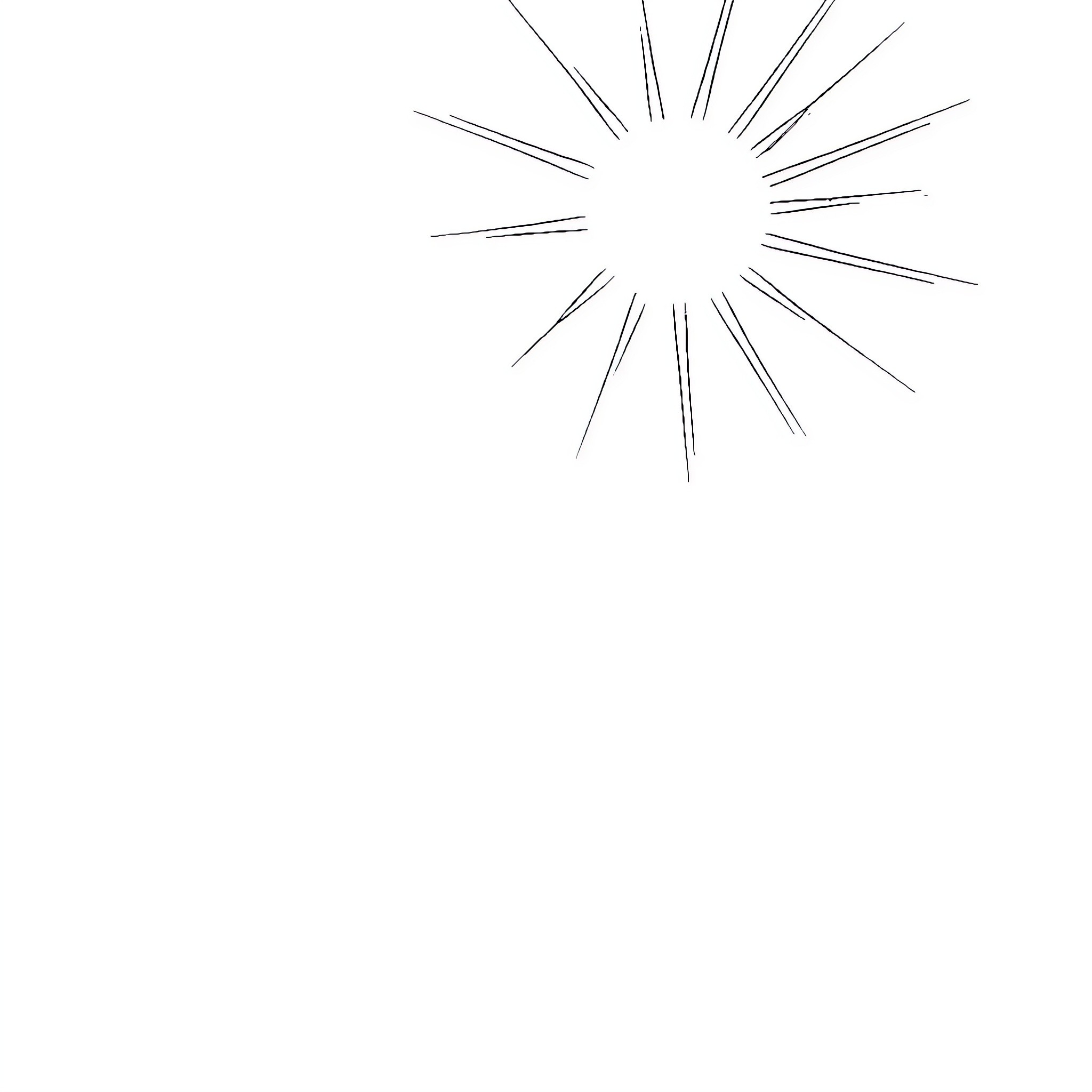 Sun's Radiant Burst Coloring Page (free black-and-white line drawing printable PDF for all, from beginners to advanced learners, including children, teens, adults, and seniors)