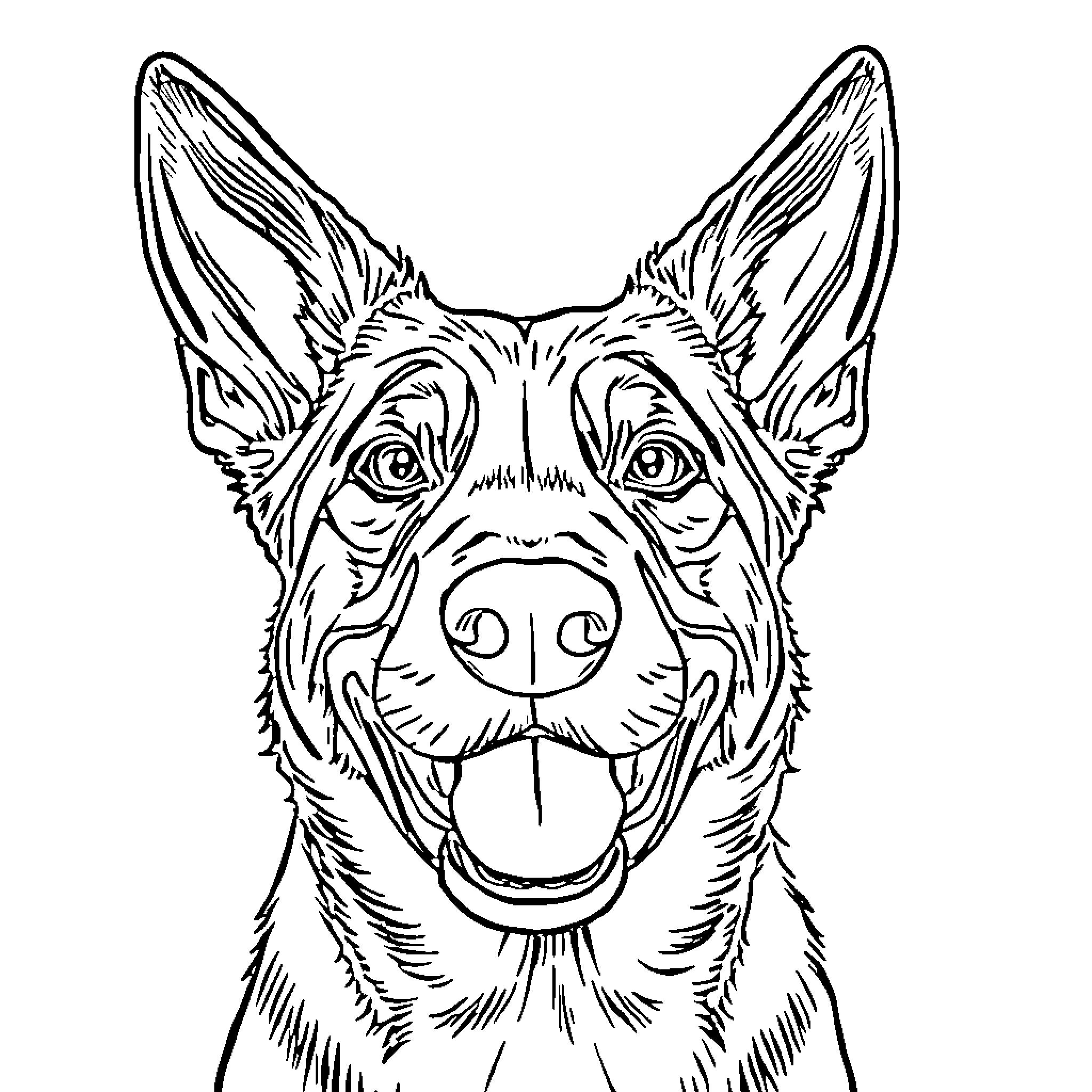 Malinois dog with an alert and friendly expression Coloring Page (free black-and-white line drawing printable PDF for all, from beginners to advanced learners, including children, teens, adults, and seniors)