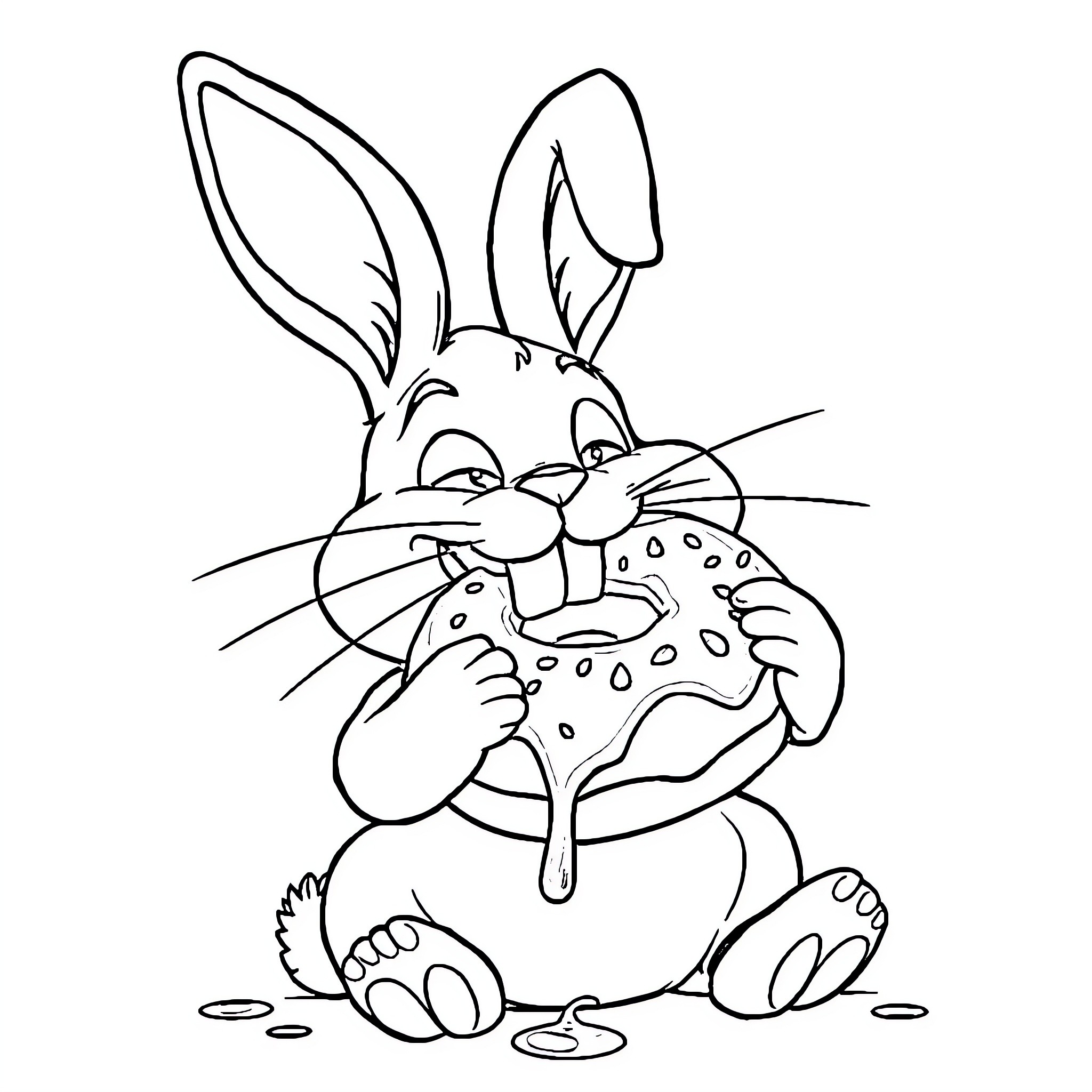 Bunny enjoying a delicious treat Coloring Page (free black-and-white line drawing printable PDF for all, from beginners to advanced learners, including children, teens, adults, and seniors)