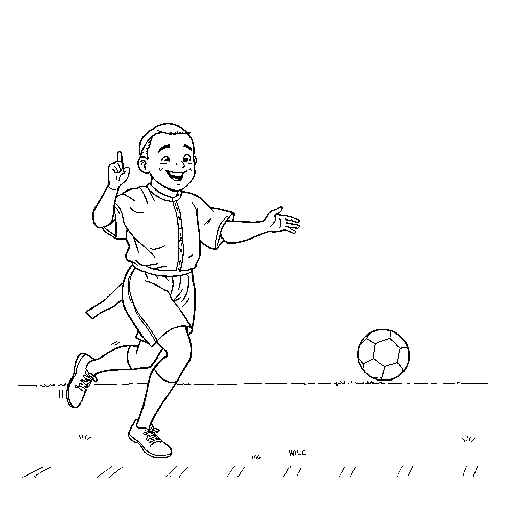 St. John Paul II Playing Football with a Smile Coloring Page (free black-and-white line drawing printable PDF for all, from beginners to advanced learners, including children, teens, adults, and seniors)