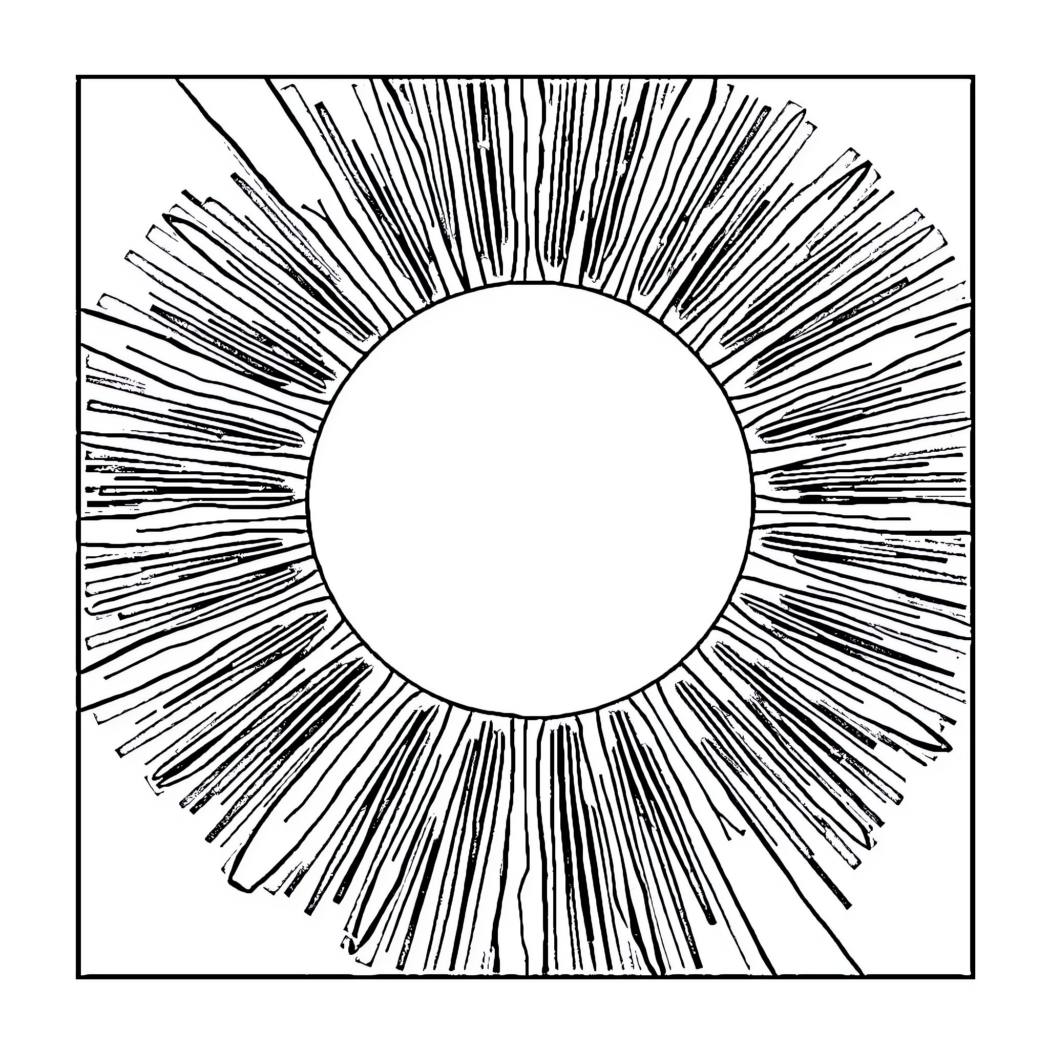 Sun's radiant beams shine in stark contrast Coloring Page (free black-and-white line drawing printable PDF for all, from beginners to advanced learners, including children, teens, adults, and seniors)