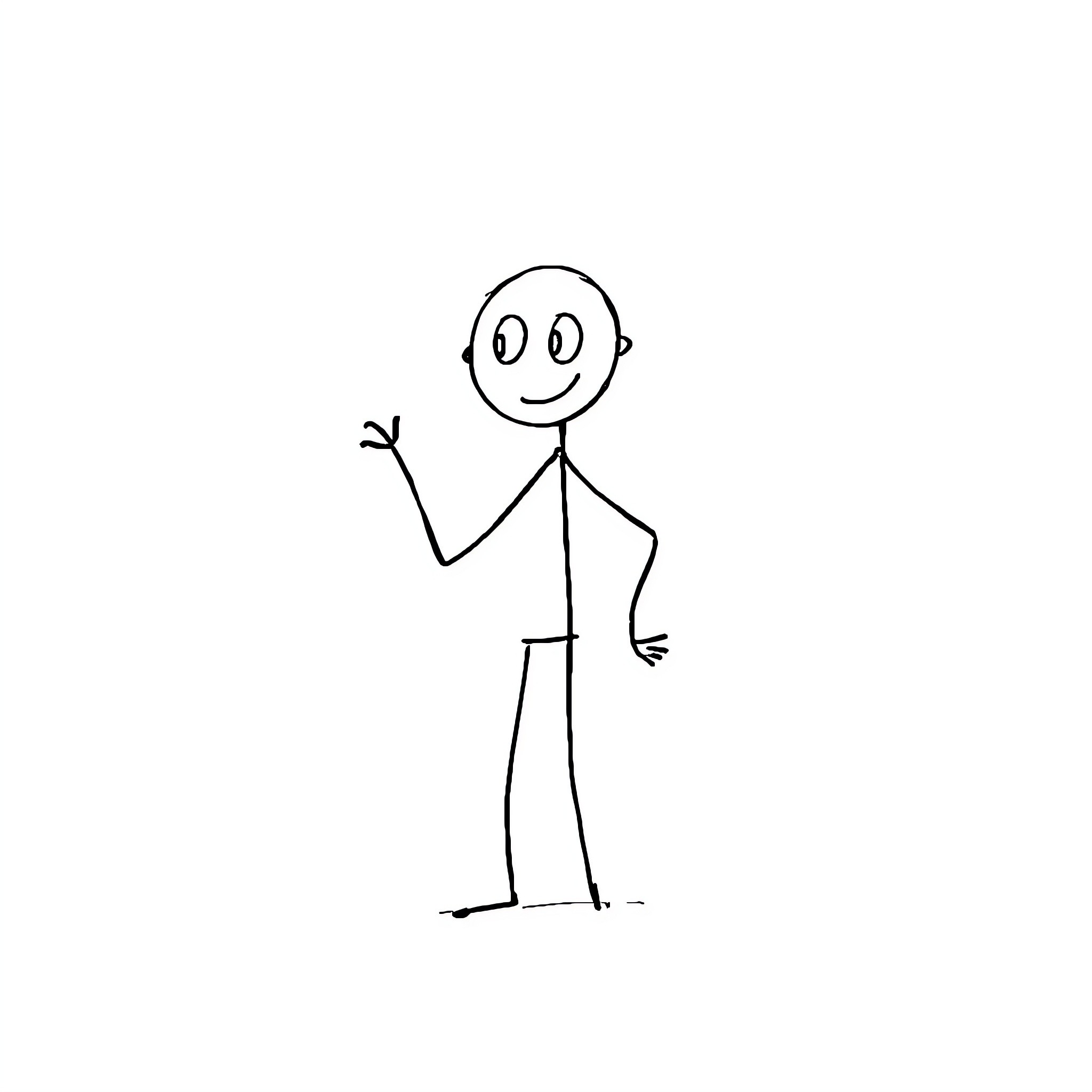 Stick Man Waving Happily Coloring Page (free black-and-white line drawing printable PDF for all, from beginners to advanced learners, including children, teens, adults, and seniors)