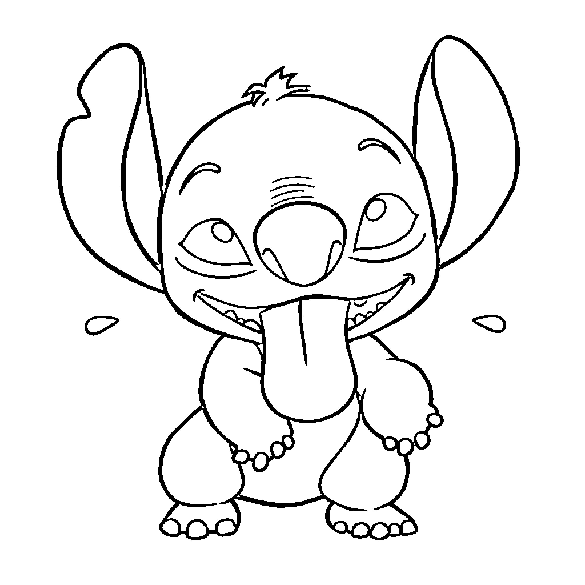 Stitch making a silly face Coloring Page (free black-and-white line drawing printable PDF for all, from beginners to advanced learners, including children, teens, adults, and seniors)