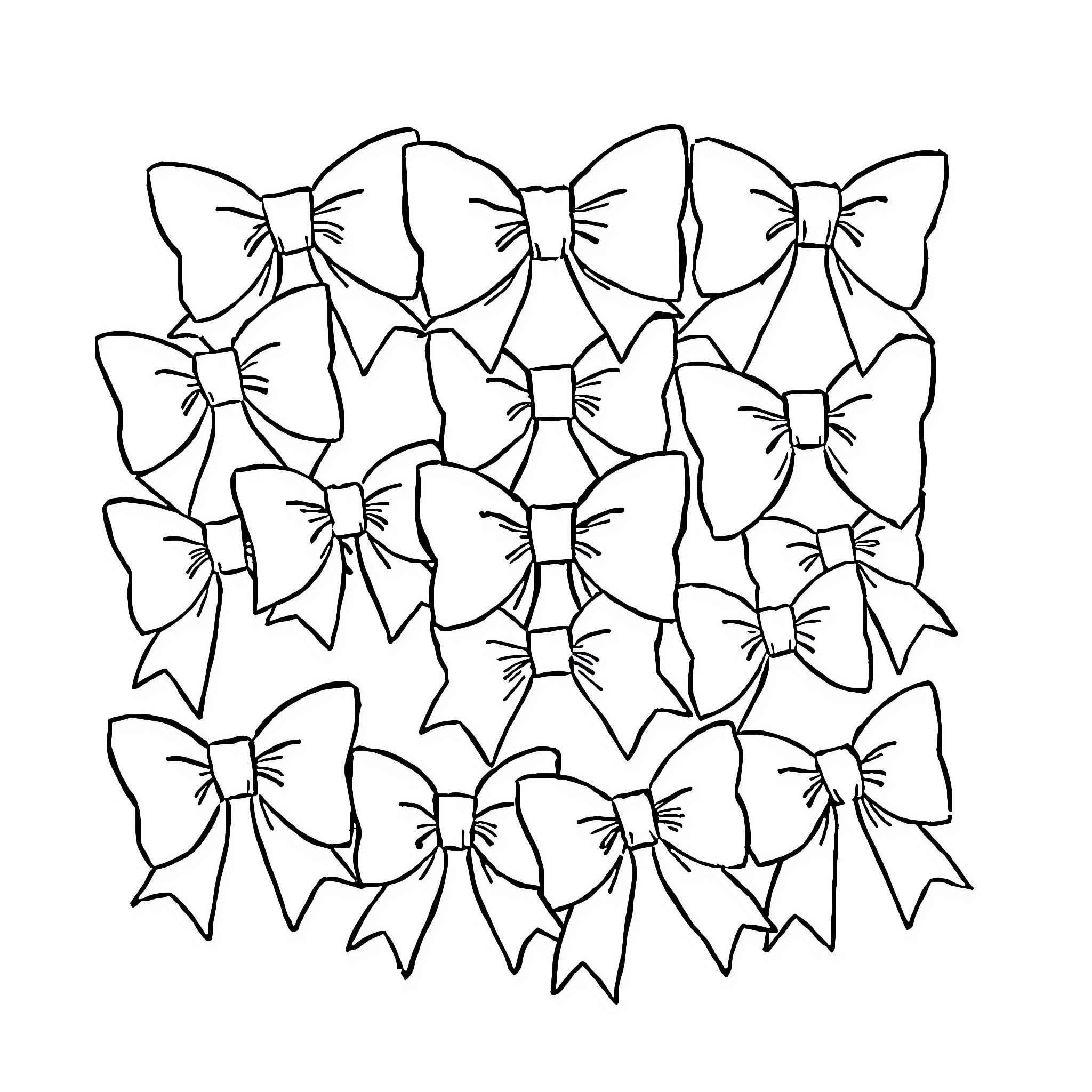 Hair Bow Cluster of Decorative Bows Coloring Page (free black-and-white line drawing printable PDF for all, from beginners to advanced learners, including children, teens, adults, and seniors)