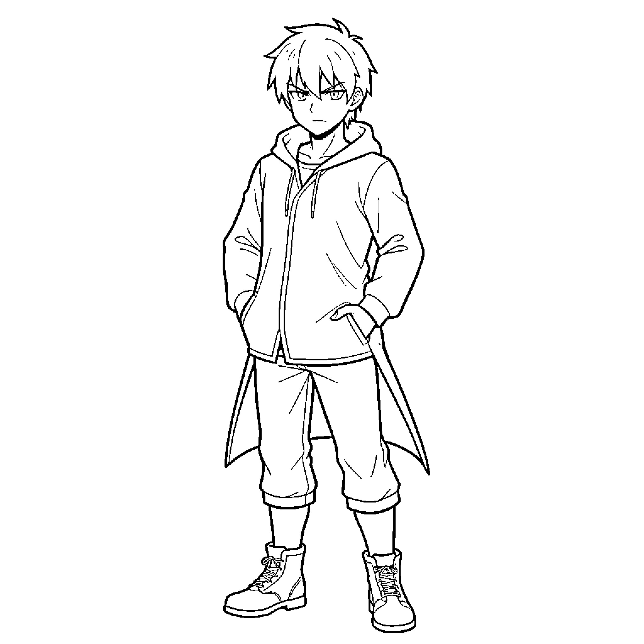 Valt standing with confident expression Coloring Page (free black-and-white line drawing printable PDF for all, from beginners to advanced learners, including children, teens, adults, and seniors)