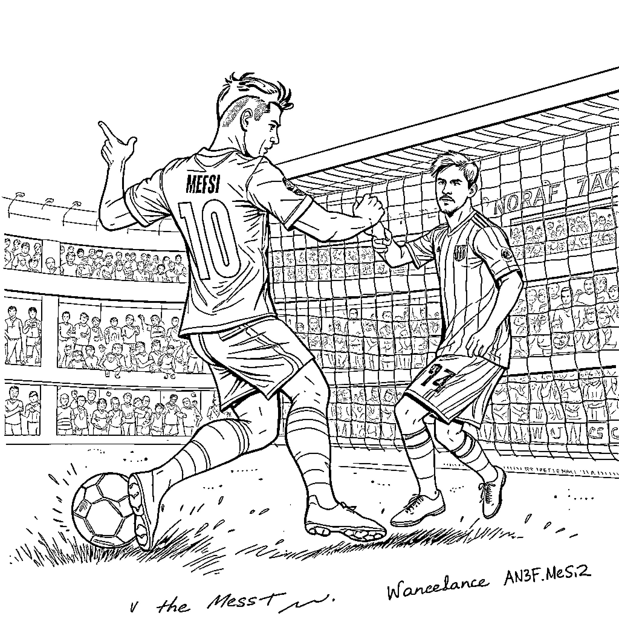 Ronaldo's Soccer Showdown on the Field Coloring Page (free black-and-white line drawing printable PDF for all, from beginners to advanced learners, including children, teens, adults, and seniors)