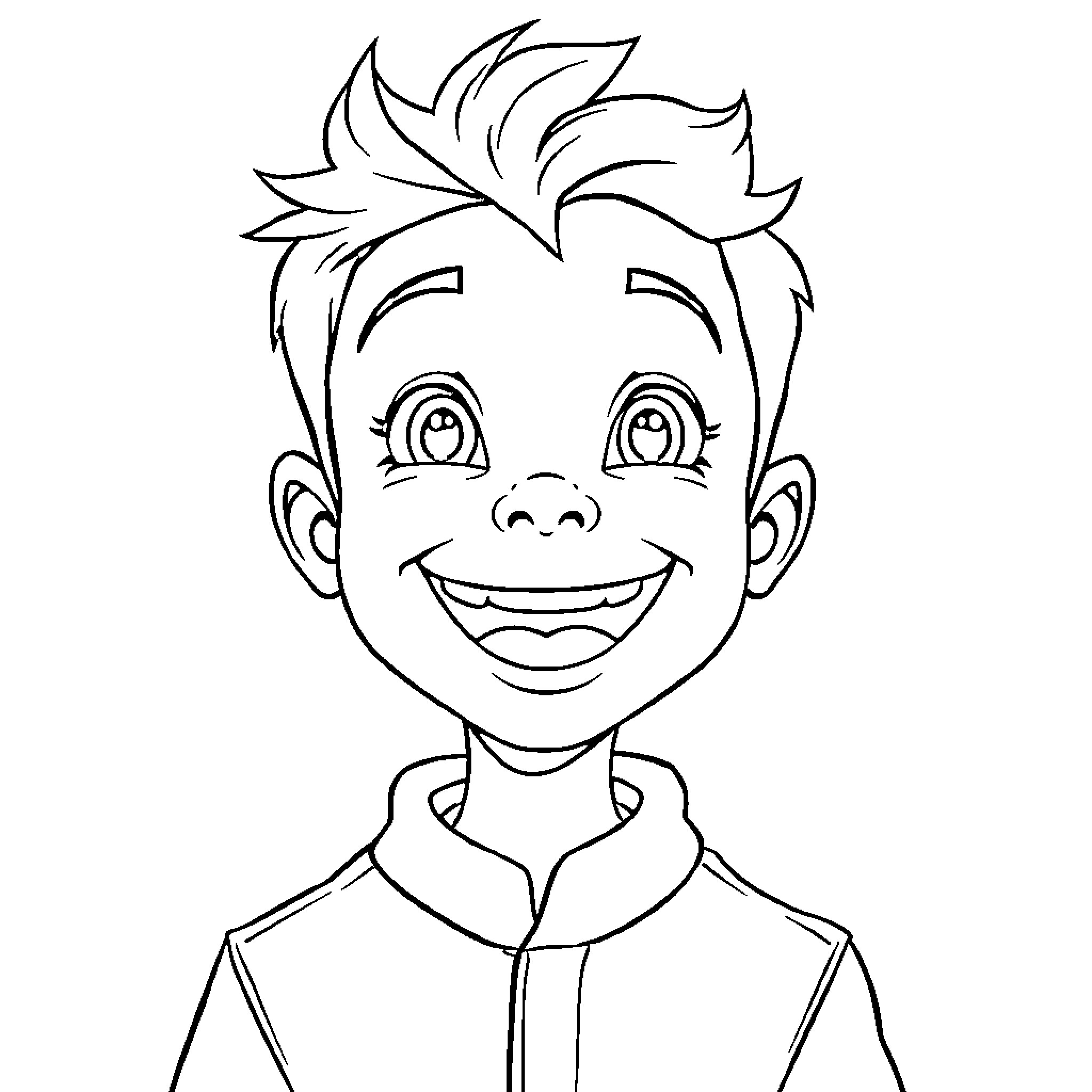 Mikey's Cheerful Coloring Page Portrait Coloring Page (free black-and-white line drawing printable PDF for all, from beginners to advanced learners, including children, teens, adults, and seniors)
