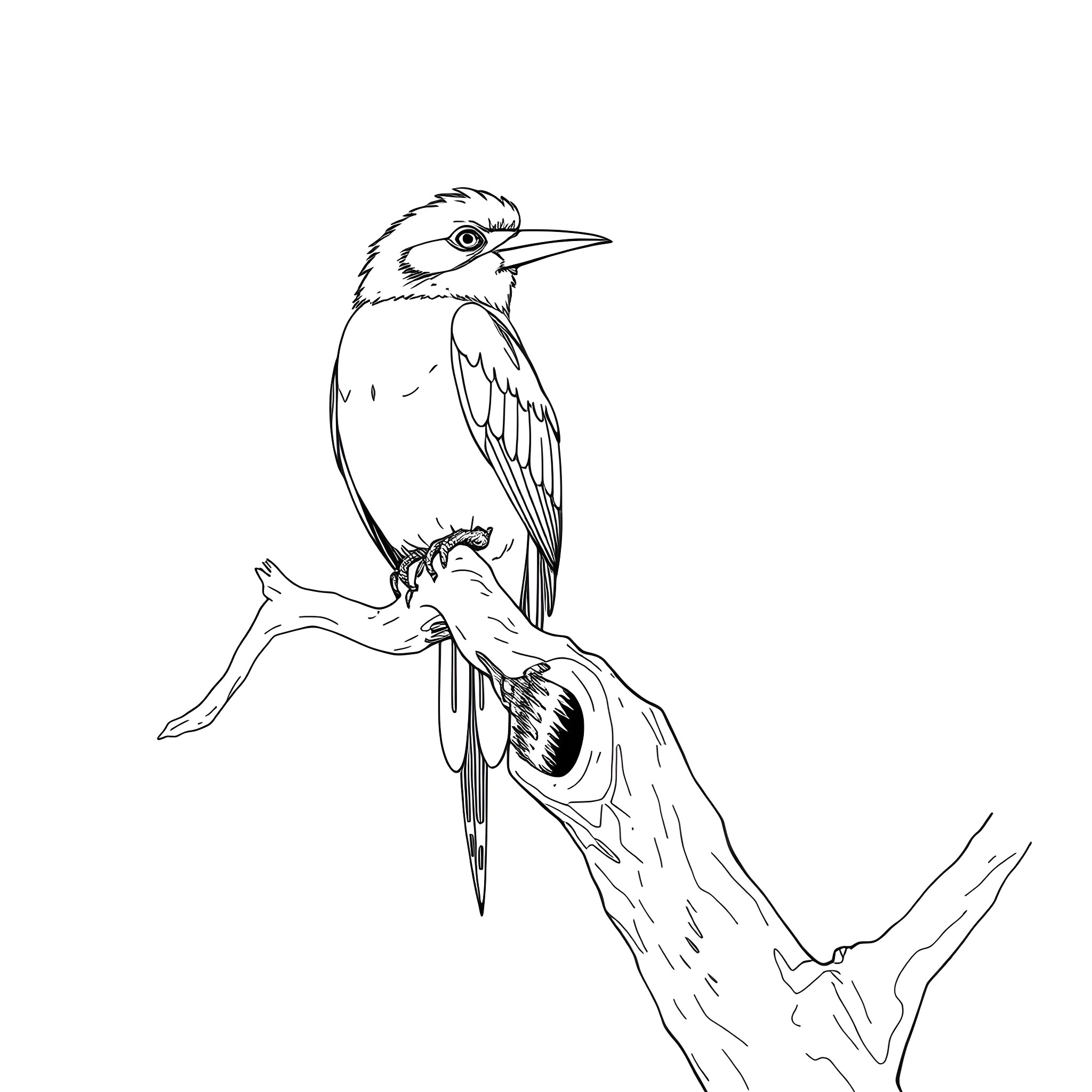 Calyptomena the Perched Bird Coloring Page (free black-and-white line drawing printable PDF for all, from beginners to advanced learners, including children, teens, adults, and seniors)