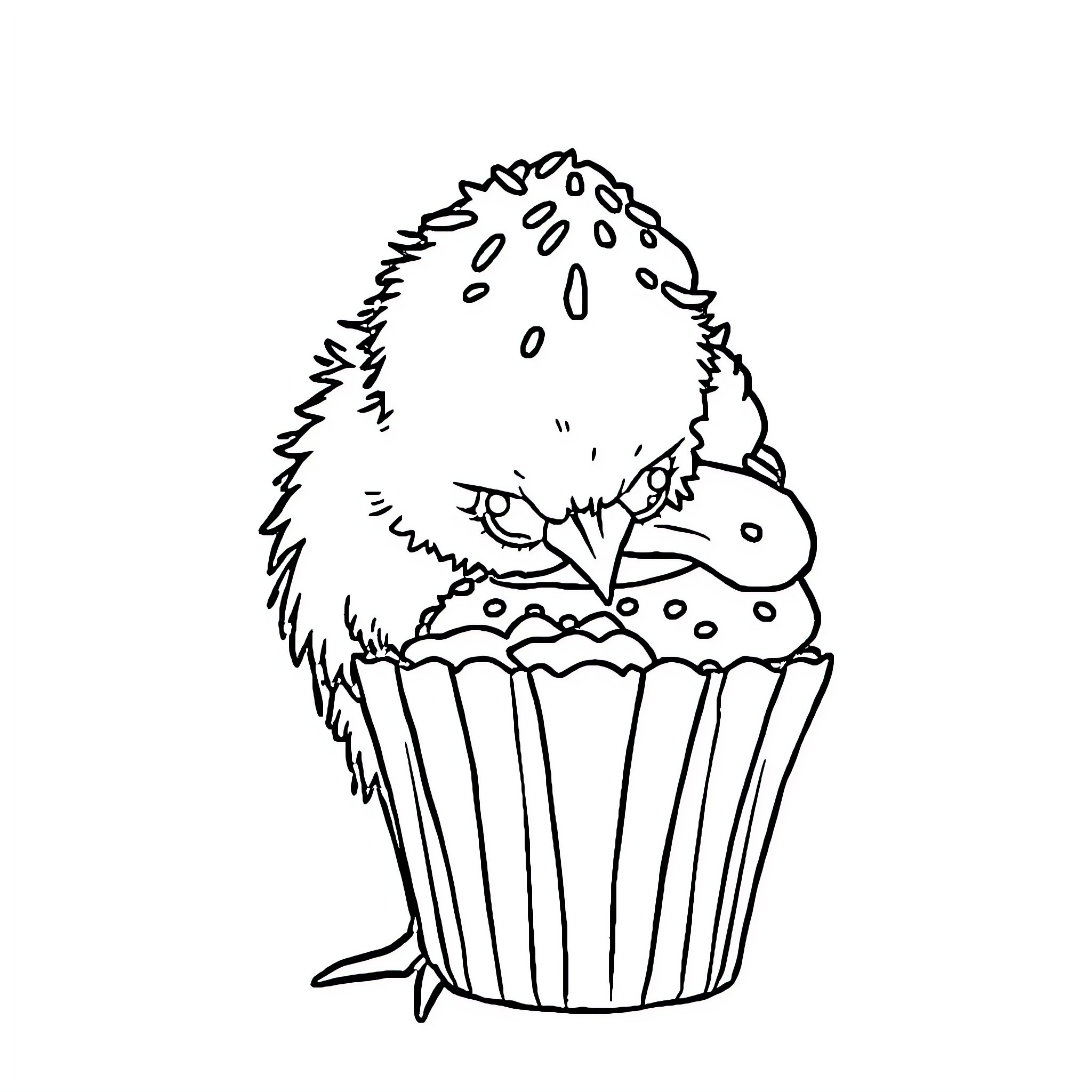 Chicken cupcake with sprinkles Coloring Page (free black-and-white line drawing printable PDF for all, from beginners to advanced learners, including children, teens, adults, and seniors)