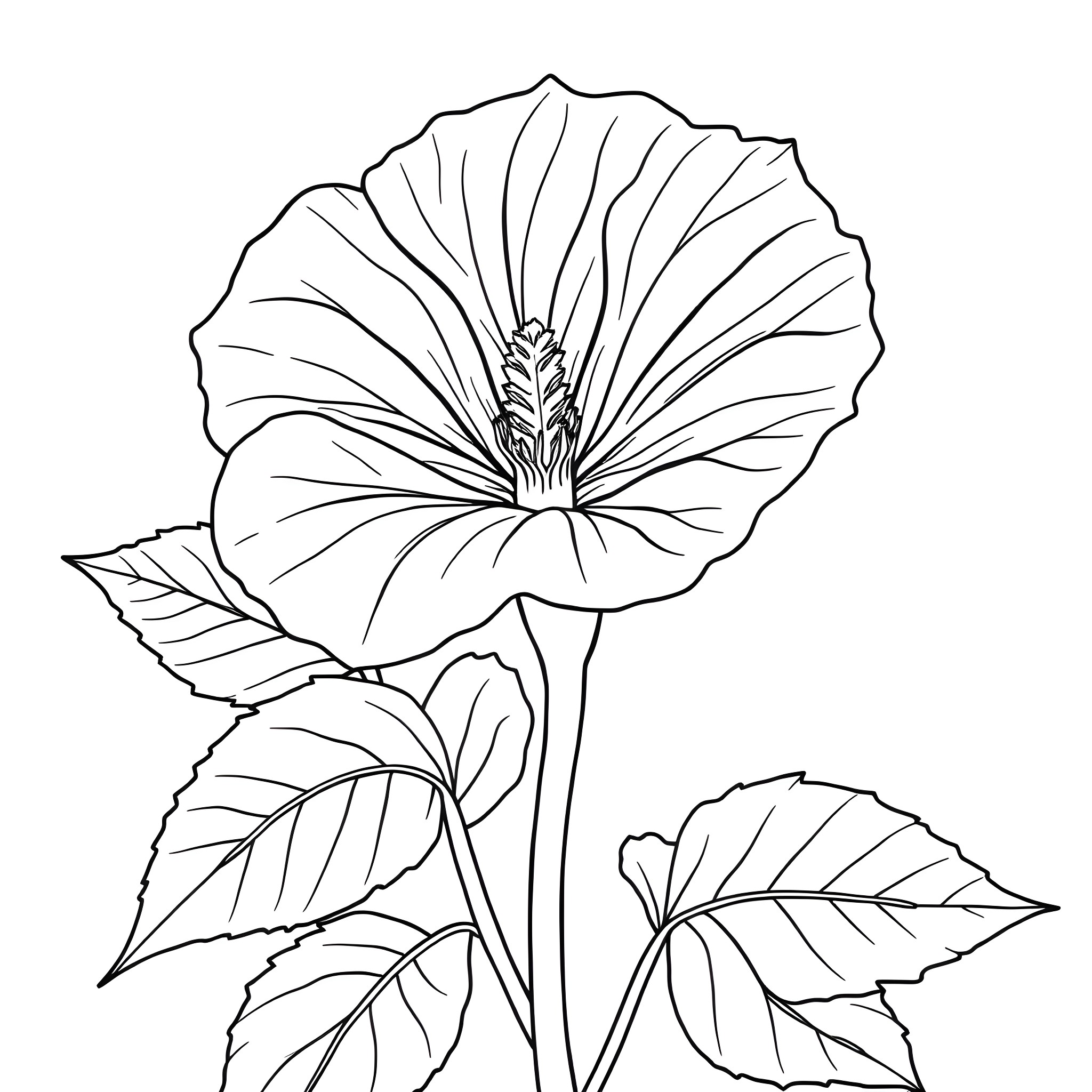 Ipomoea Purpurea floral illustration Coloring Page (free black-and-white line drawing printable PDF for all, from beginners to advanced learners, including children, teens, adults, and seniors)