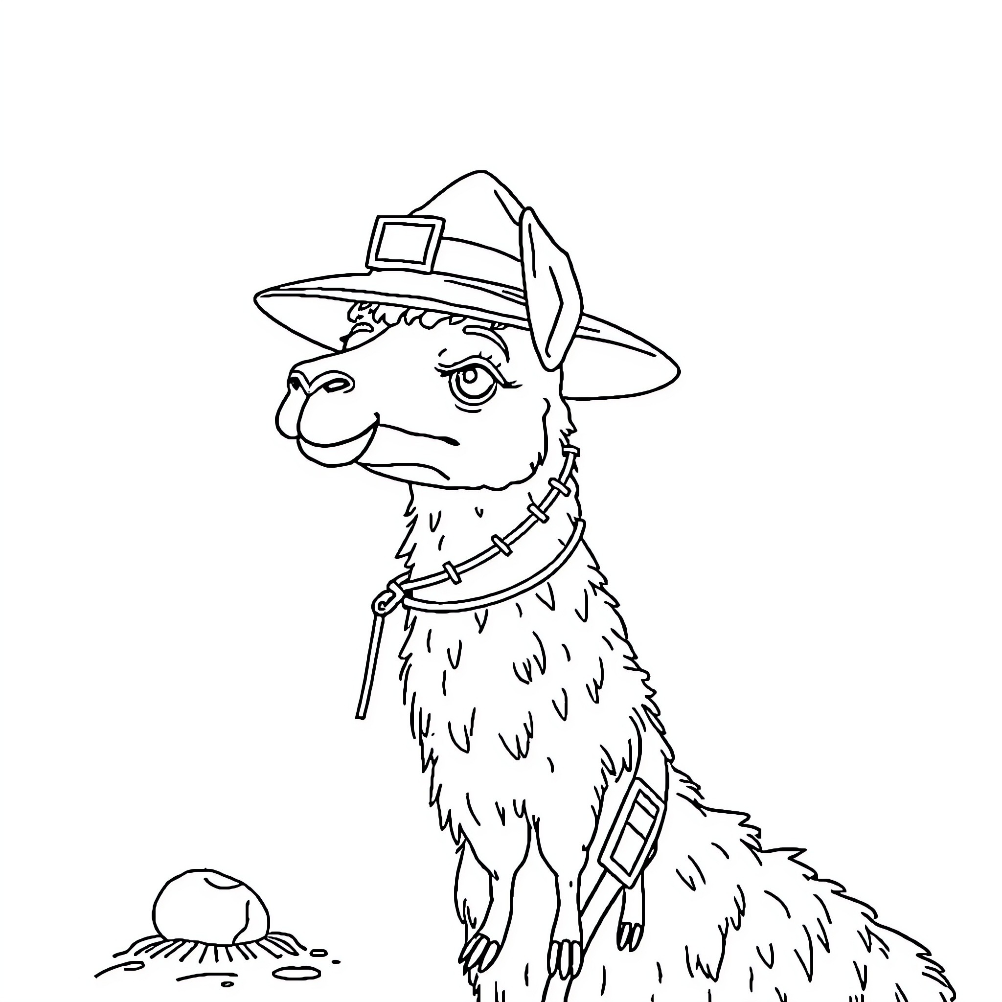 Llama explorer with backpack and hiking gear Coloring Page (free black-and-white line drawing printable PDF for all, from beginners to advanced learners, including children, teens, adults, and seniors)