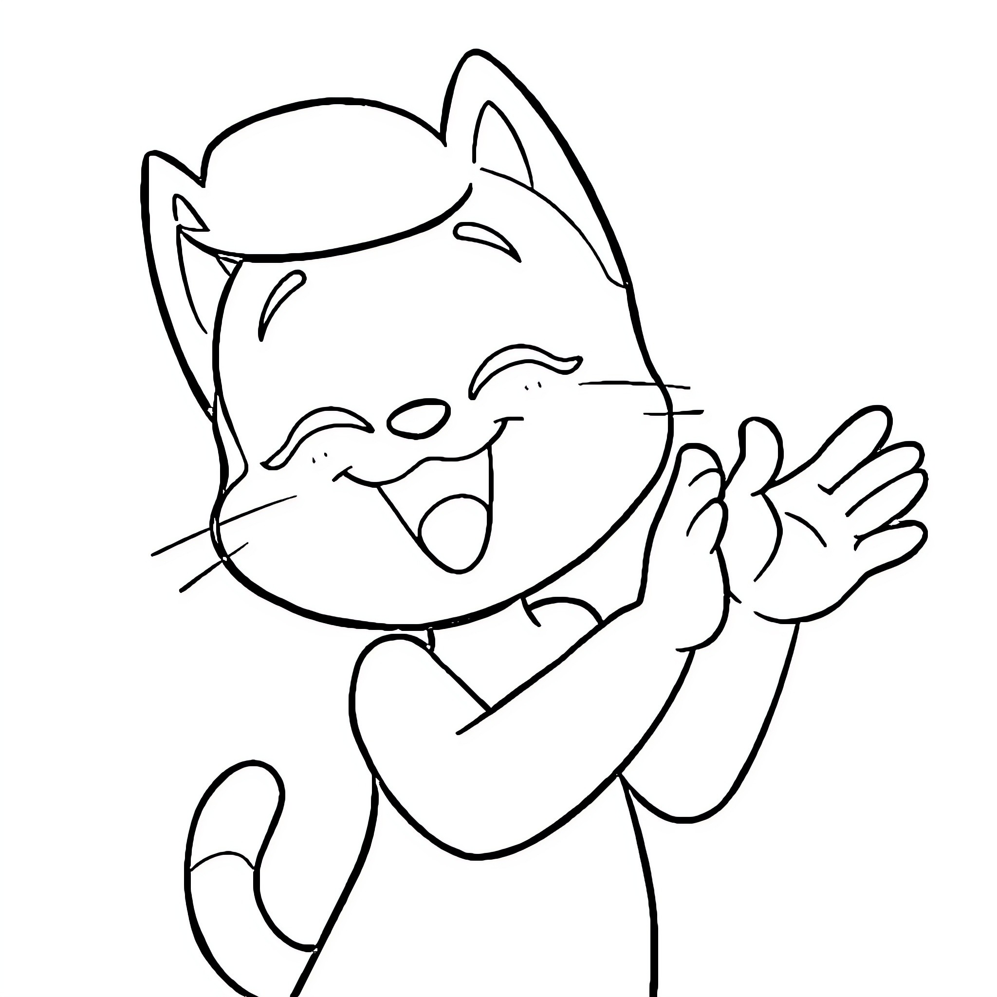 Gabychat: Cheerful Cat Cartoon Coloring Page (free black-and-white line drawing printable PDF for all, from beginners to advanced learners, including children, teens, adults, and seniors)