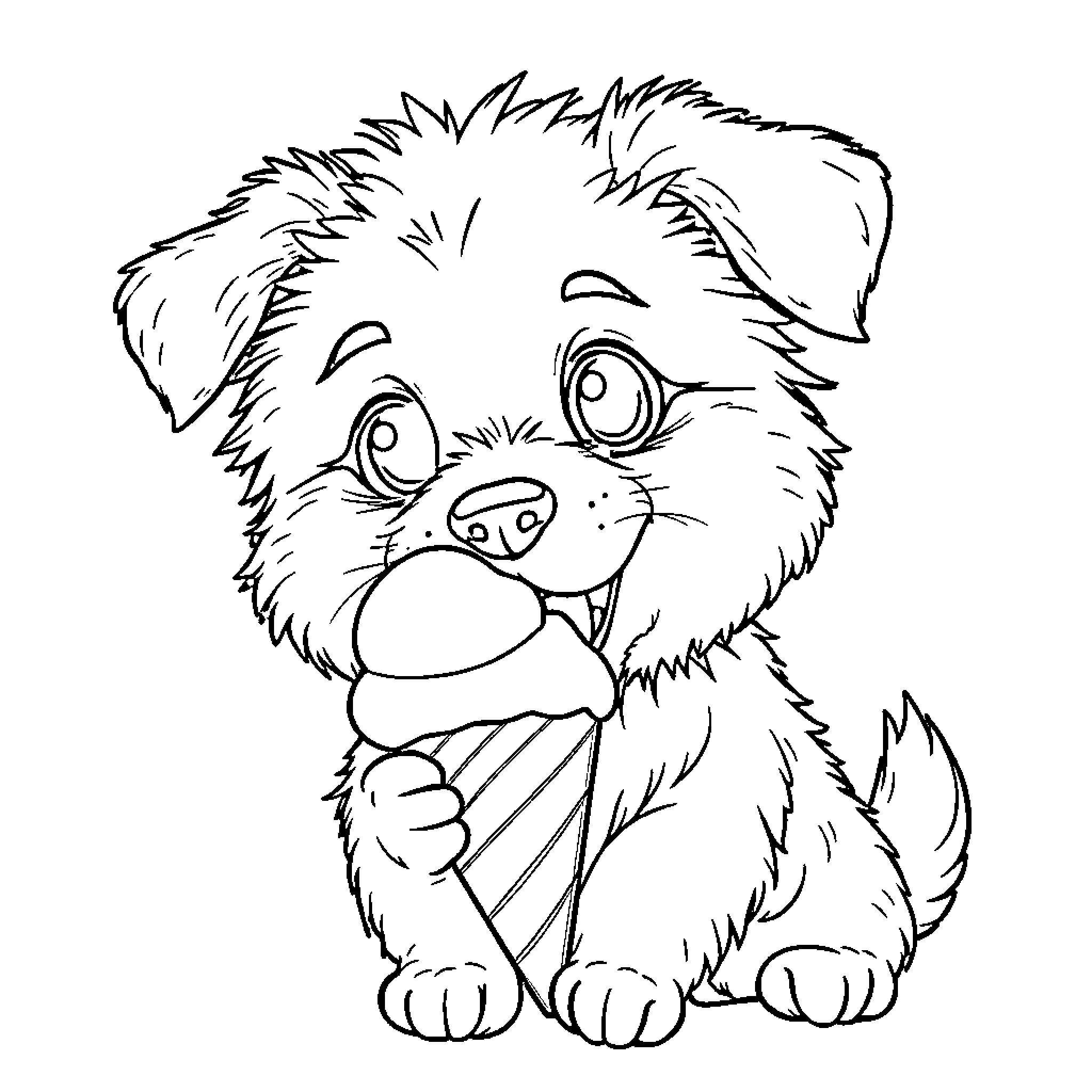 Ice Cream Dog Enjoying a Tasty Treat Coloring Page (free black-and-white line drawing printable PDF for all, from beginners to advanced learners, including children, teens, adults, and seniors)