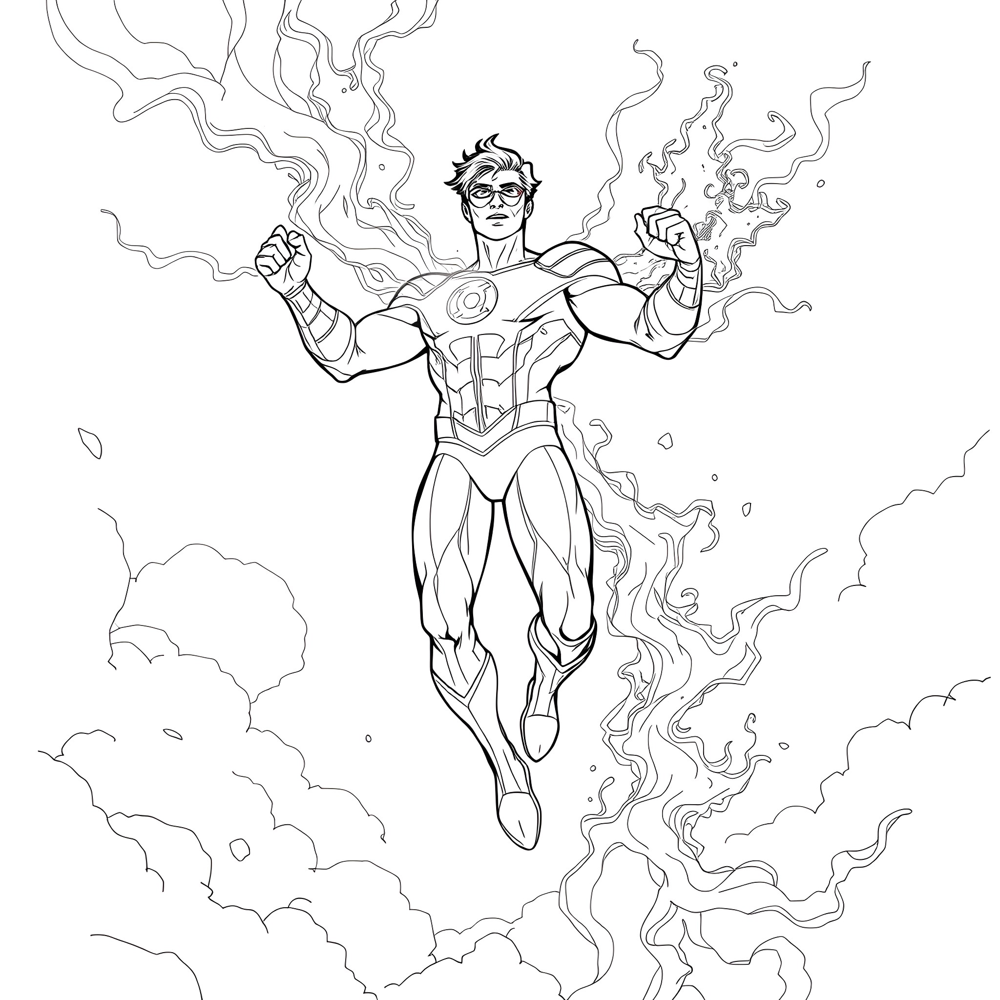 Human Lantern soaring through the clouds with energy Coloring Page (free black-and-white line drawing printable PDF for all, from beginners to advanced learners, including children, teens, adults, and seniors)