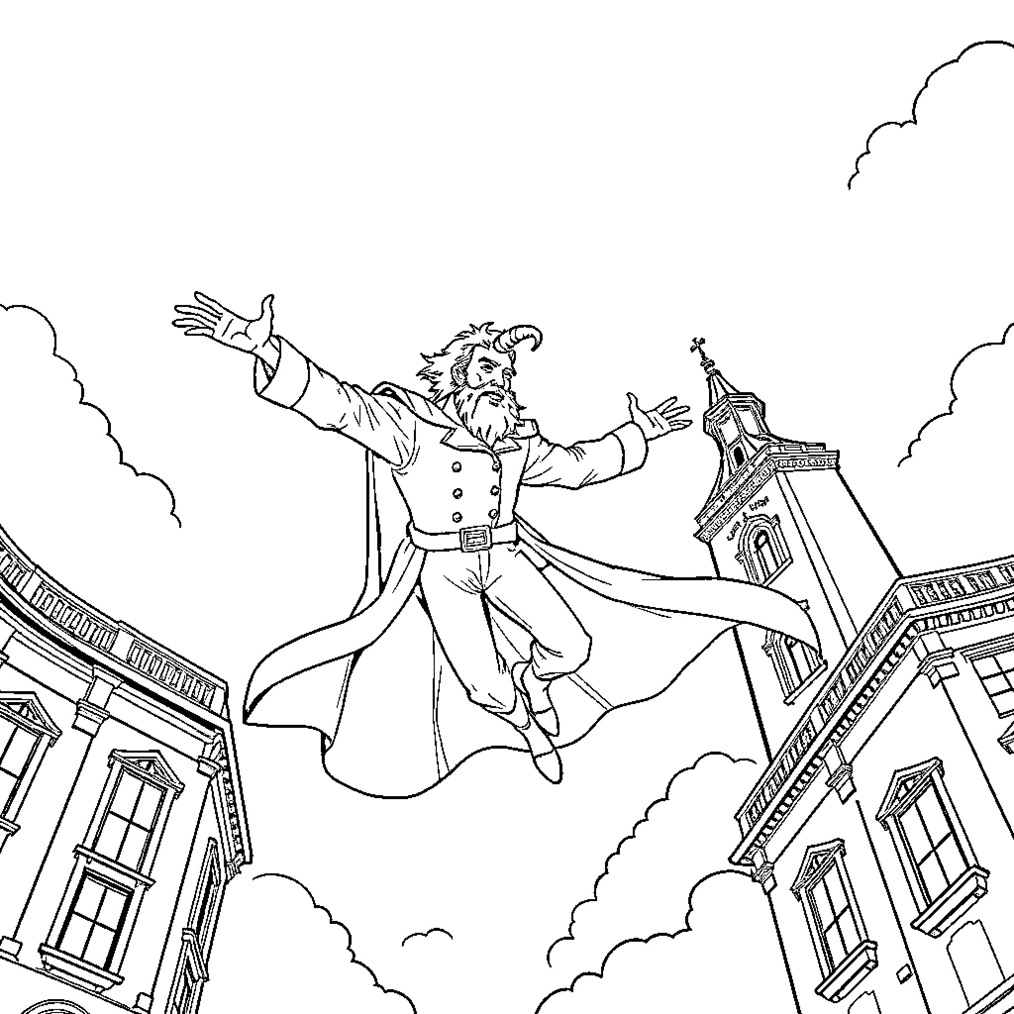 Spider-Man swinging heroically through the city Coloring Page (free black-and-white line drawing printable PDF for all, from beginners to advanced learners, including children, teens, adults, and seniors)