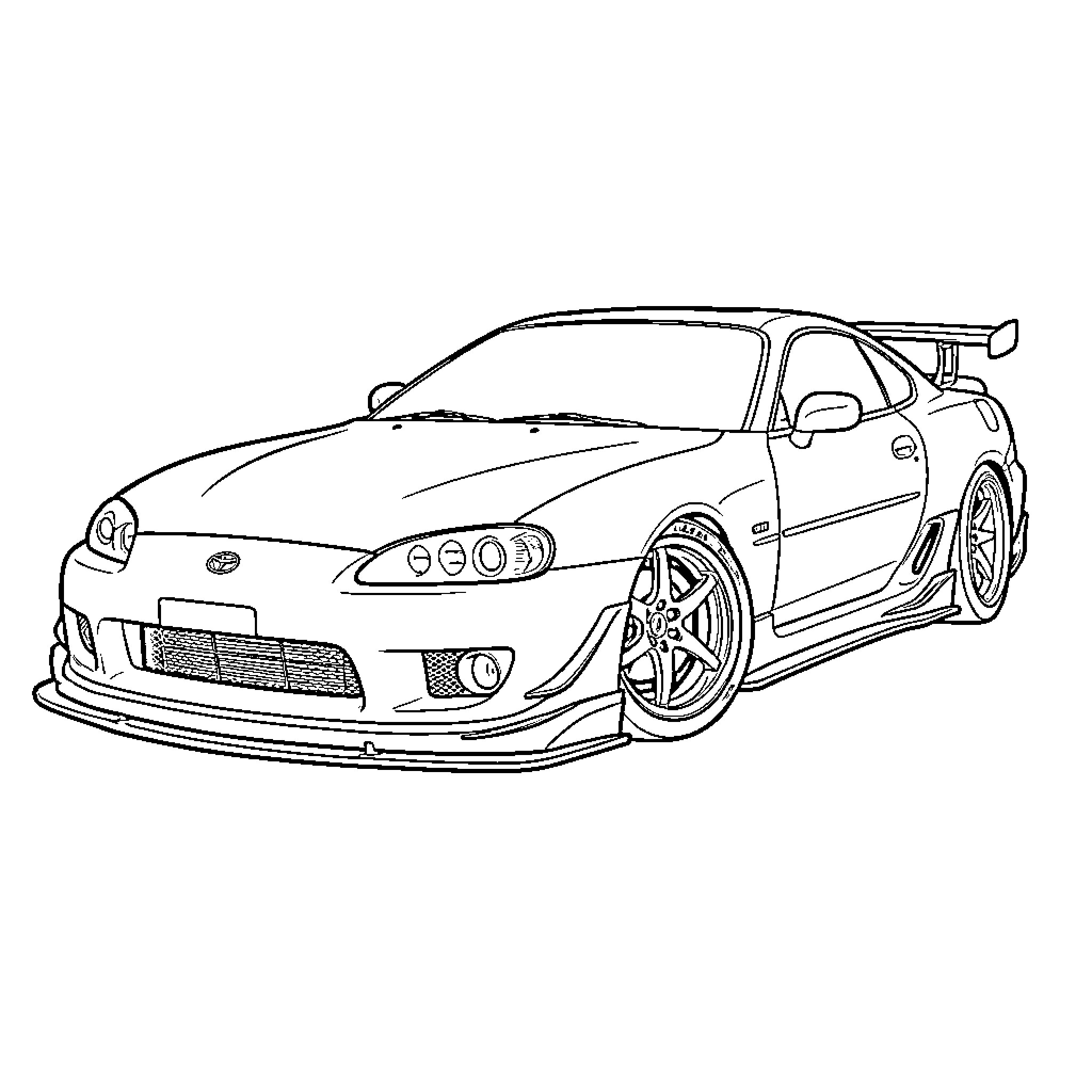 Toyota Chaser speeding through the streets Coloring Page (free black-and-white line drawing printable PDF for all, from beginners to advanced learners, including children, teens, adults, and seniors)