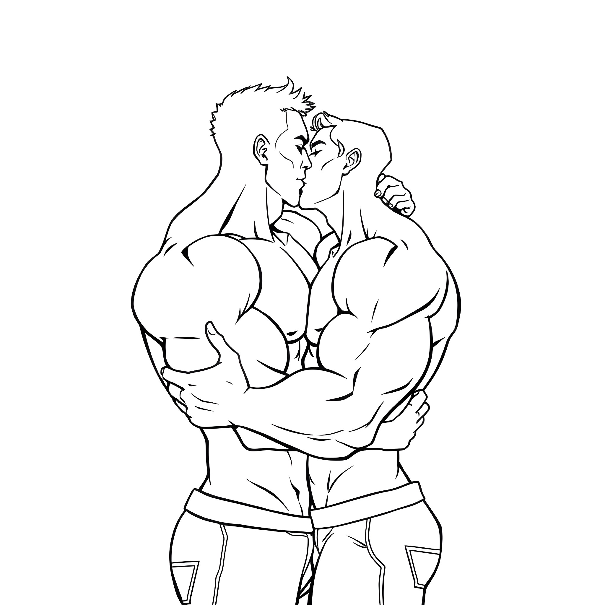 Guy flexing his muscles in a fighting pose Coloring Page (free black-and-white line drawing printable PDF for all, from beginners to advanced learners, including children, teens, adults, and seniors)