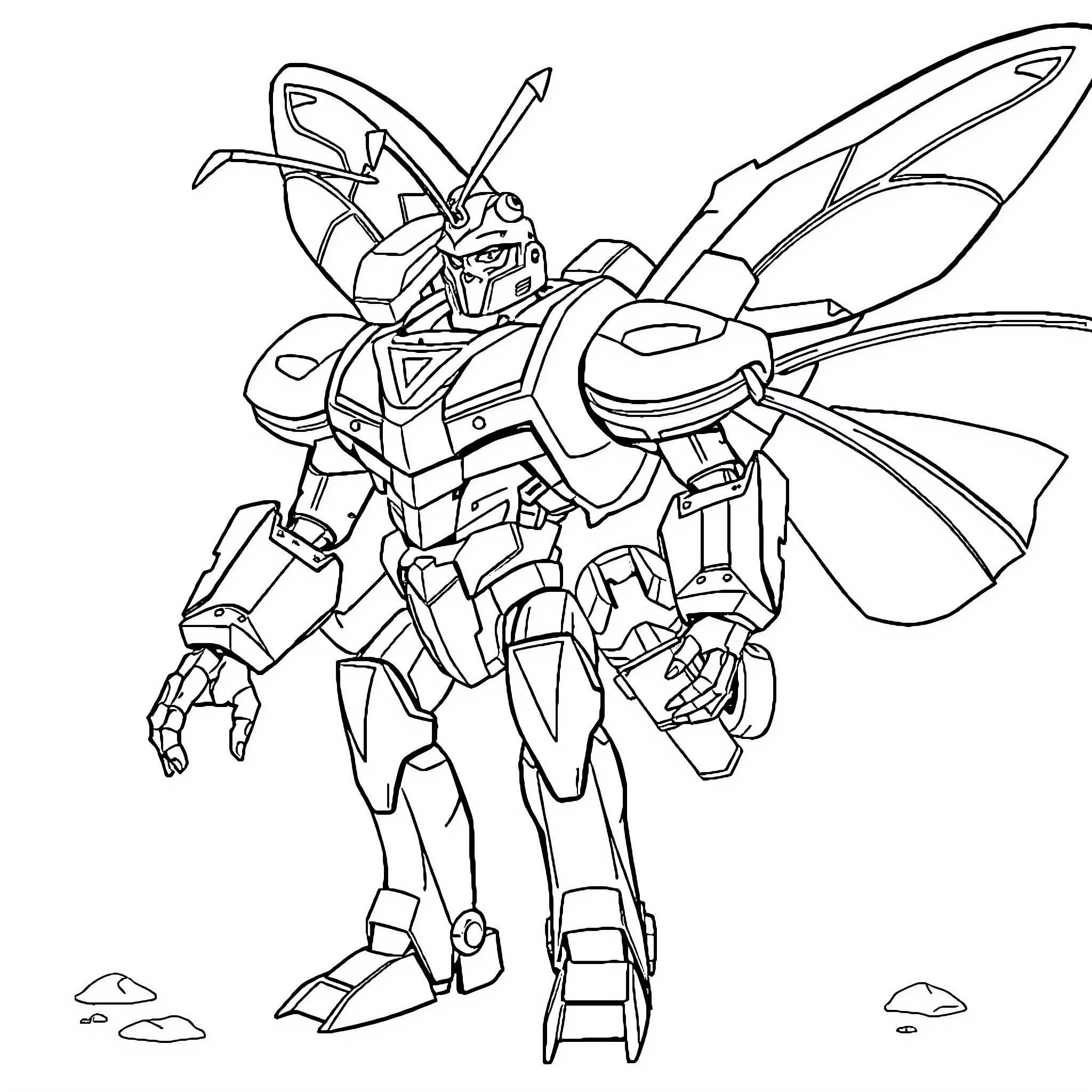 Waspinator on an epic mission Coloring Page (free black-and-white line drawing printable PDF for all, from beginners to advanced learners, including children, teens, adults, and seniors)