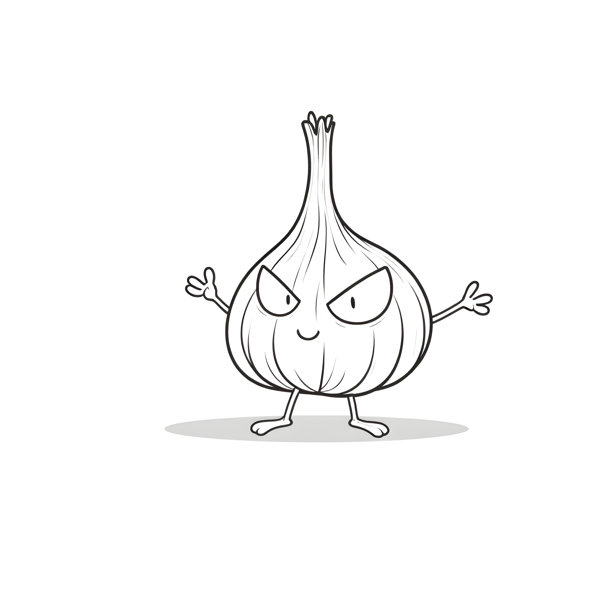 Garlic clove with angry expression Coloring Page (free black-and-white line drawing printable PDF for all, from beginners to advanced learners, including children, teens, adults, and seniors)