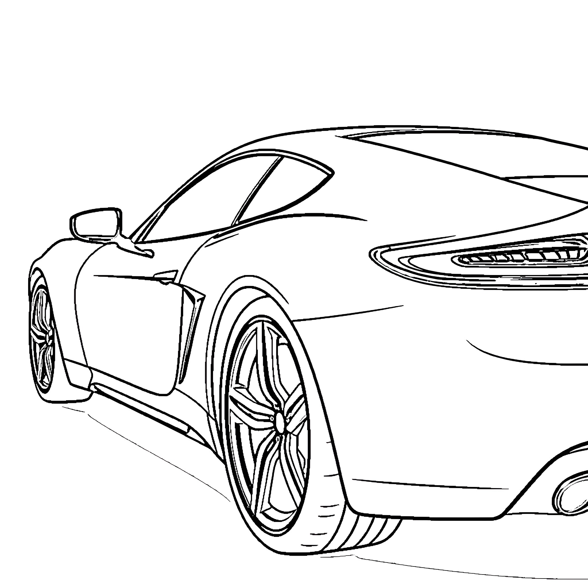 Car speeding on the road Coloring Page (free black-and-white line drawing printable PDF for all, from beginners to advanced learners, including children, teens, adults, and seniors)