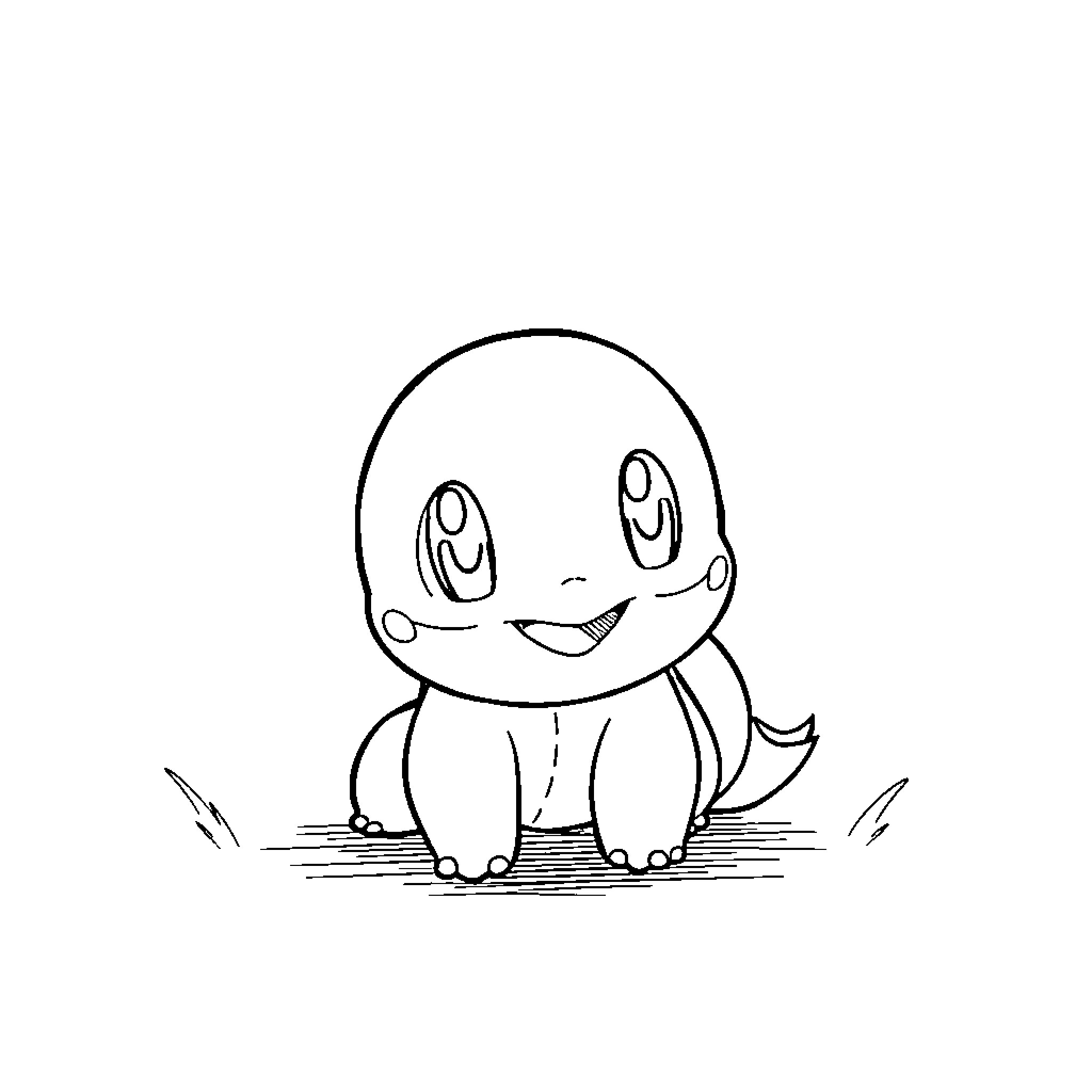 Squirtle exploring the outdoors with a cheerful expression Coloring Page (free black-and-white line drawing printable PDF for all, from beginners to advanced learners, including children, teens, adults, and seniors)