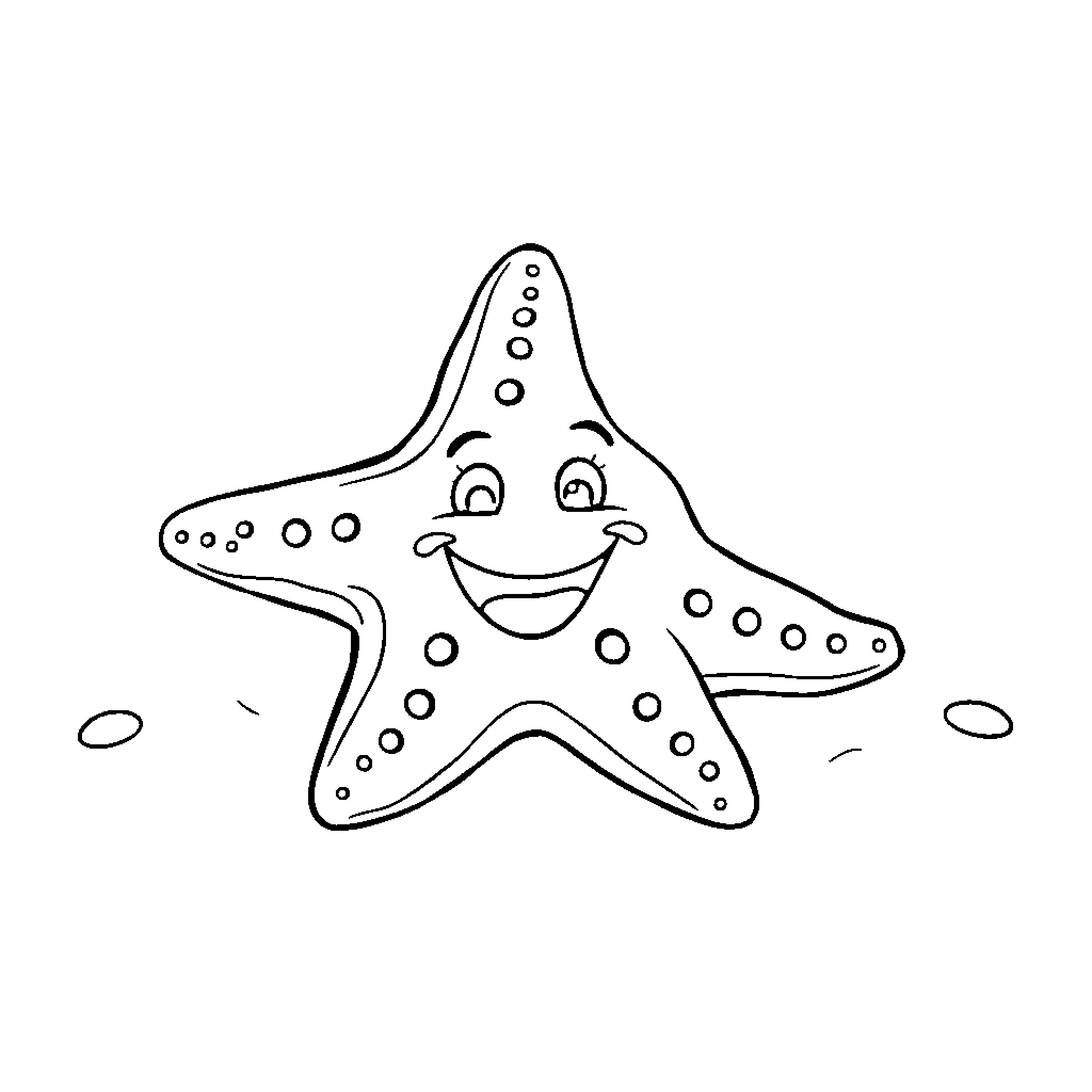 Starfish with a happy expression Coloring Page (free black-and-white line drawing printable PDF for all, from beginners to advanced learners, including children, teens, adults, and seniors)