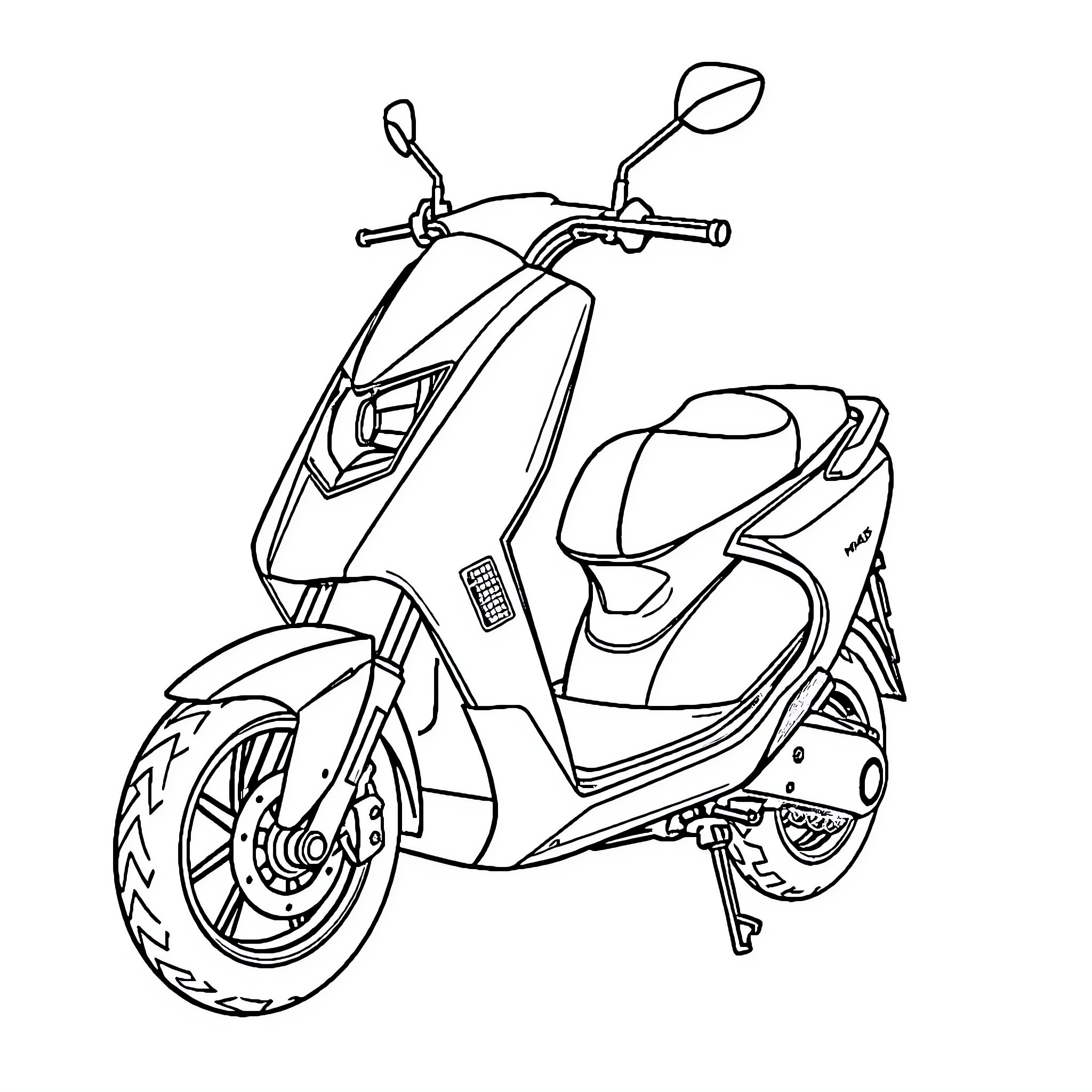 Tmax Scooter Motorcycle Design Sketch Coloring Page (free black-and-white line drawing printable PDF for all, from beginners to advanced learners, including children, teens, adults, and seniors)