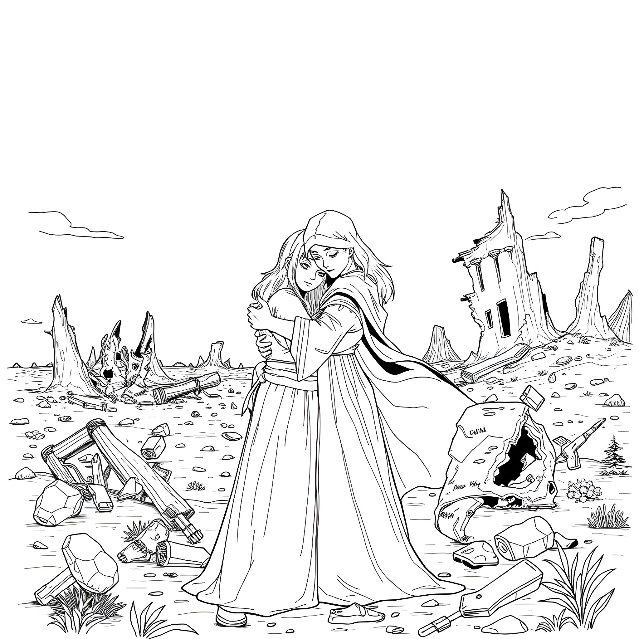 Last Of Us: Survivor in Desolate Landscape Coloring Page (free black-and-white line drawing printable PDF for all, from beginners to advanced learners, including children, teens, adults, and seniors)